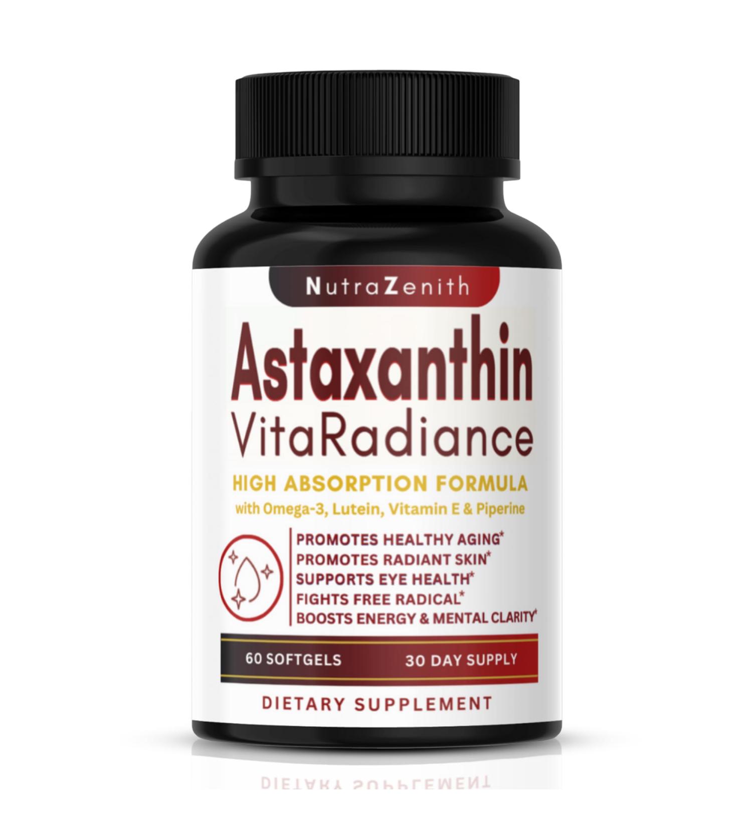Astaxanthin Supplement with Omega-3 Vitamin E & Lutein 60 Capsules for Super Antioxidant Support Energy Boost Mental Clarity & Eye/Skin Care Triple-Action Formula (Powerful Antioxidant Complex) - Buy Online on GoSupps.com