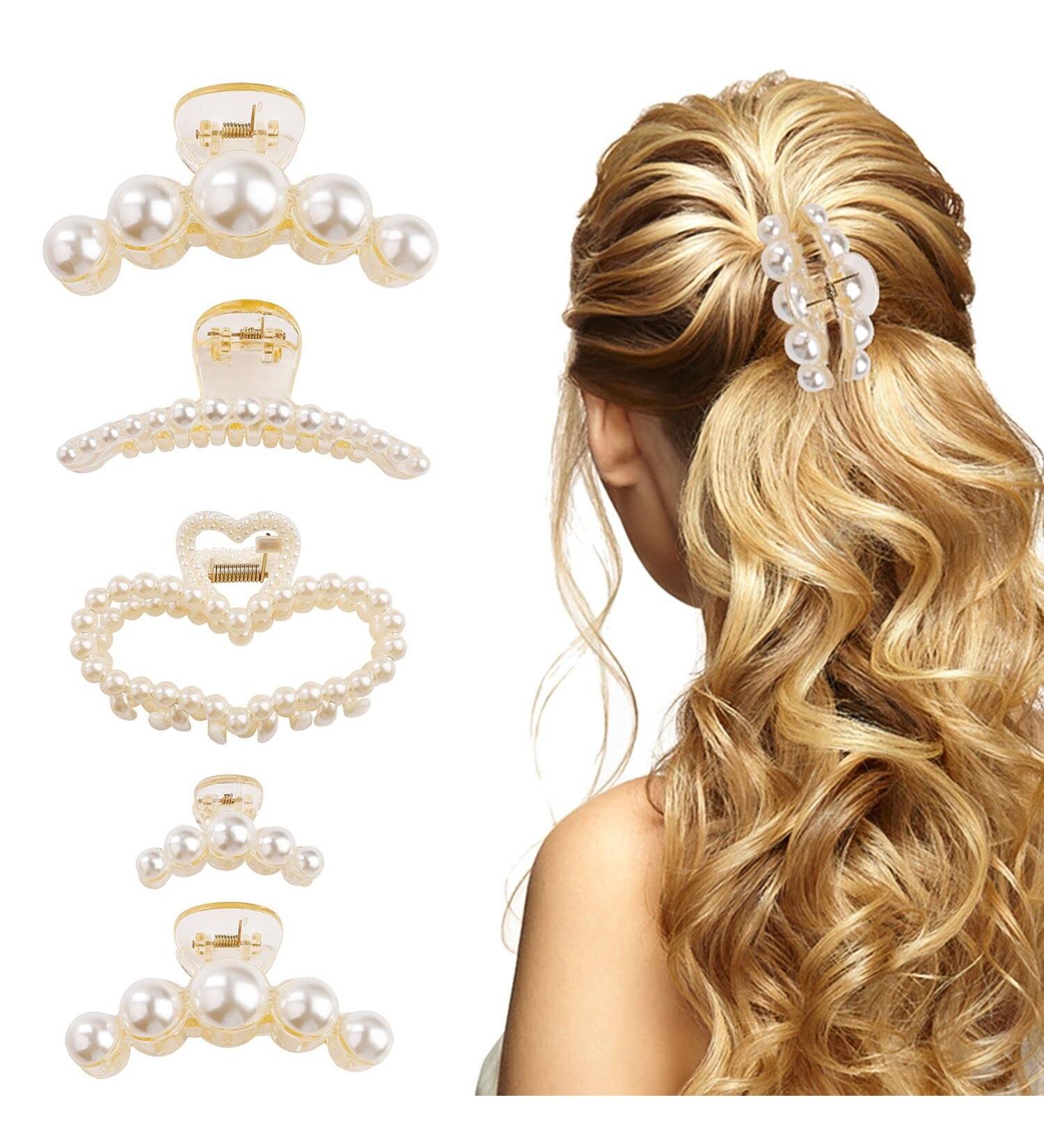 5Pcs Non-Slip Pearl Hair Clips for Women - Strong Plastic Hair Claw Clips for Thick & Fine Hair - Buy Online on GoSupps.com