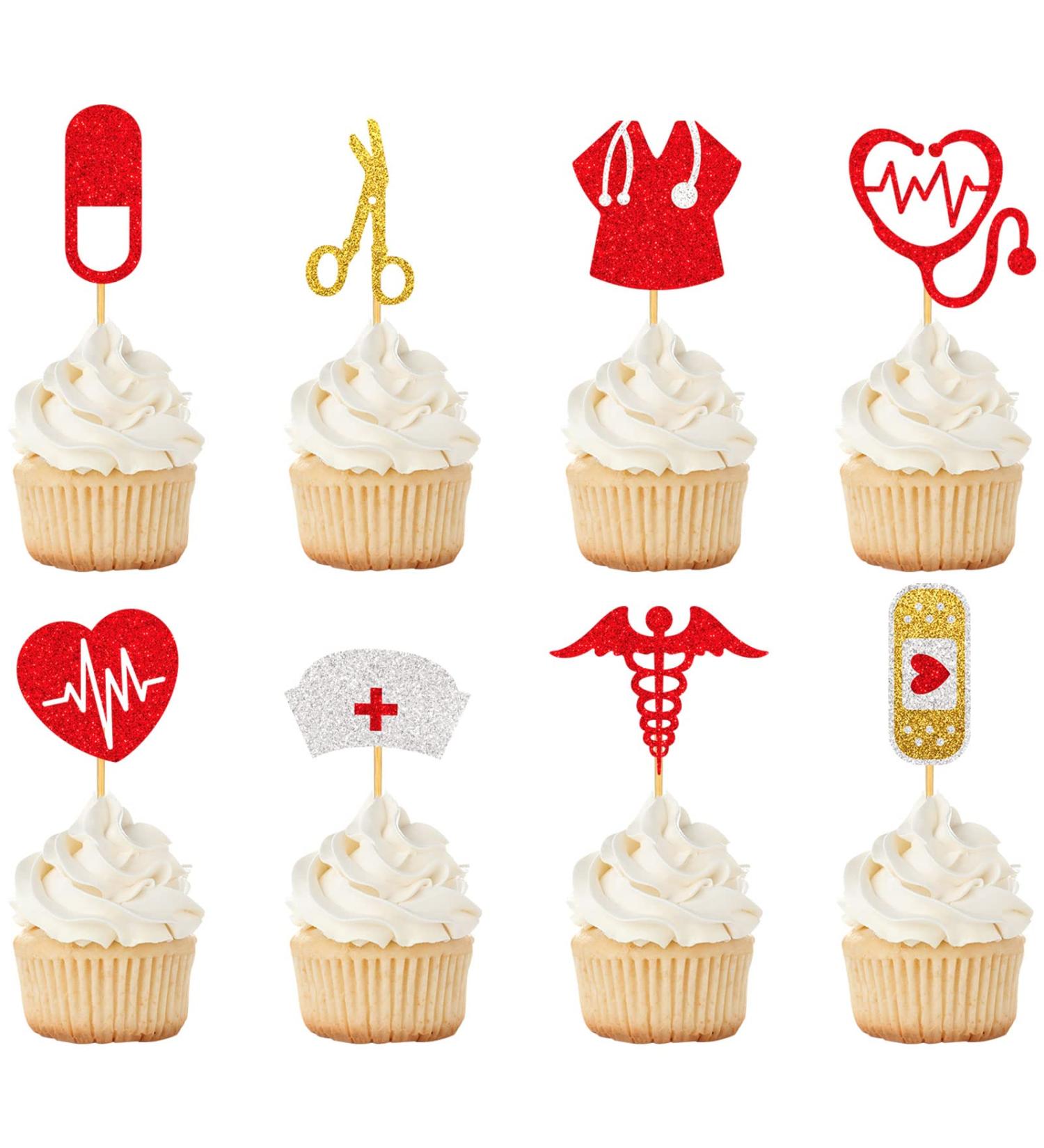 Whaline 25Pcs Nurse Theme Cupcake Toppers Glitter Stethoscope Heartbeats Cupcake Food Sticks Thank You Nurses Paper Cake Picks for Nurse Graduation Retirement Party Supplies Cake Decoration 9 Design - Buy Online on GoSupps.com