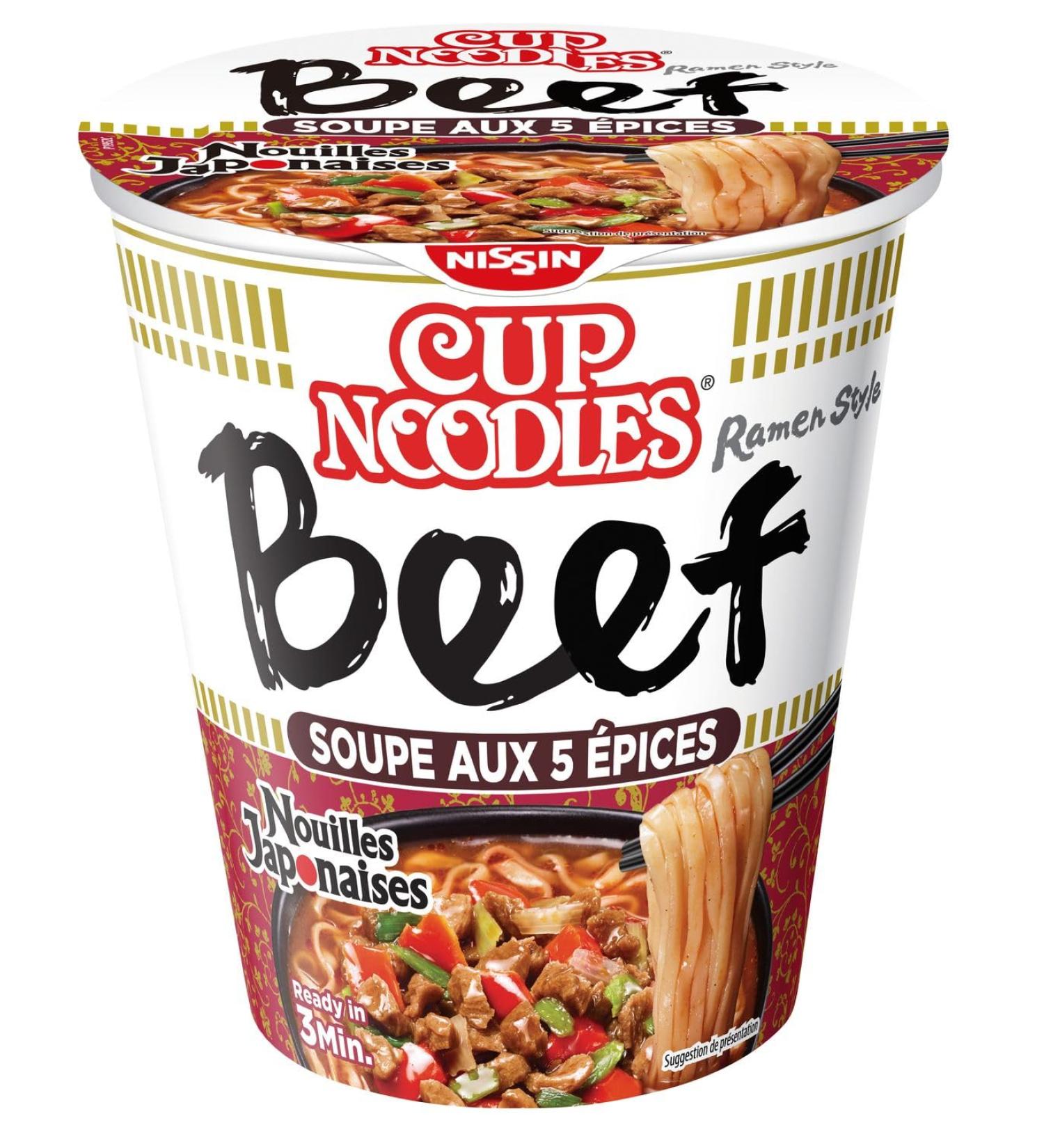 NISSIN Japanese Noodles - Spices Beef Flavor -1 box of 8 cups of 64g - Buy Online on GoSupps.com