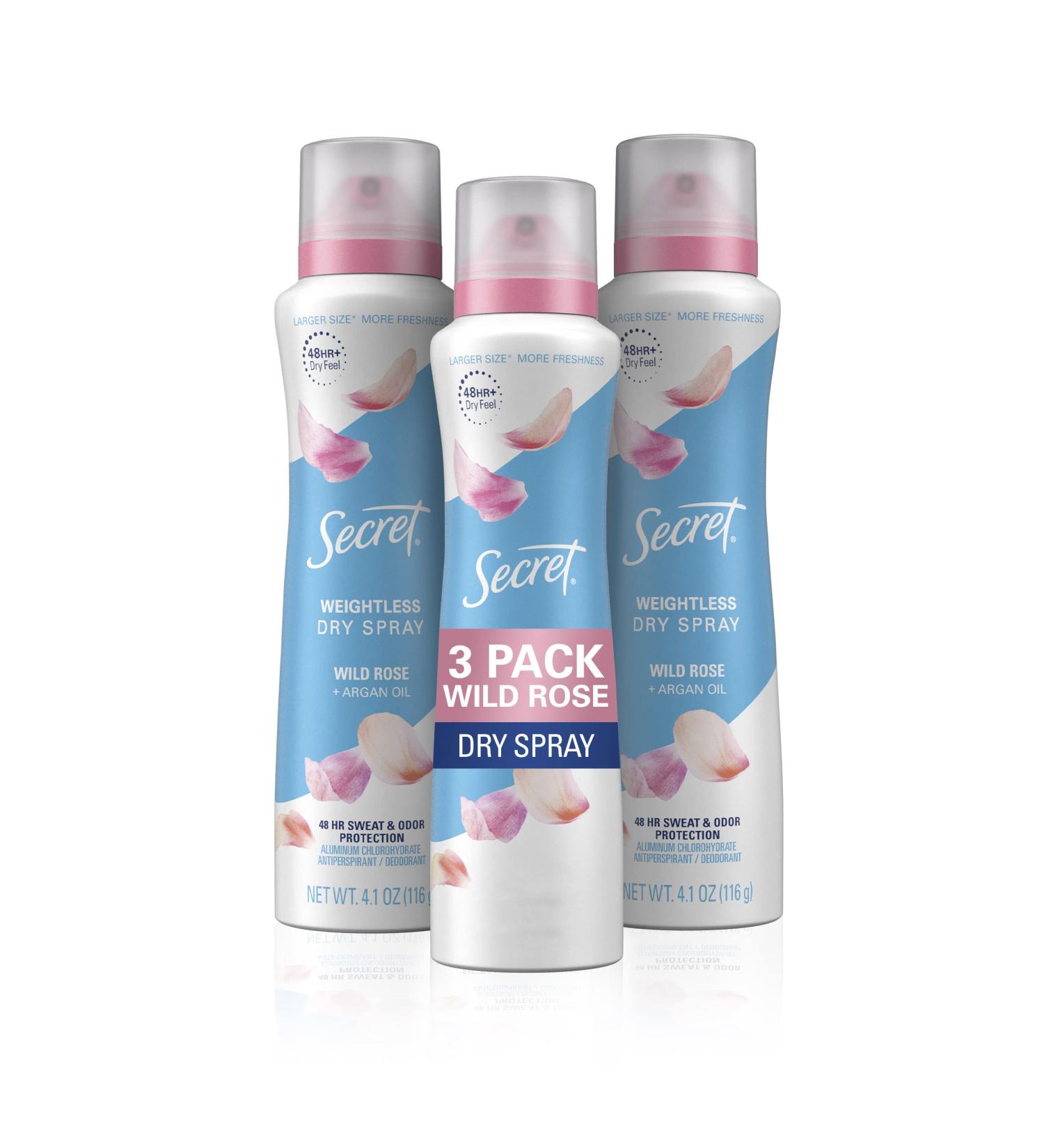 Secret Women's Dry Spray Deodorant and Antiperspirant, Wild Rose and Argan Oil, 48-Hour Sweat and Odor Protection, 4.1 Oz (Pack of 3) - Buy Online on GoSupps.com