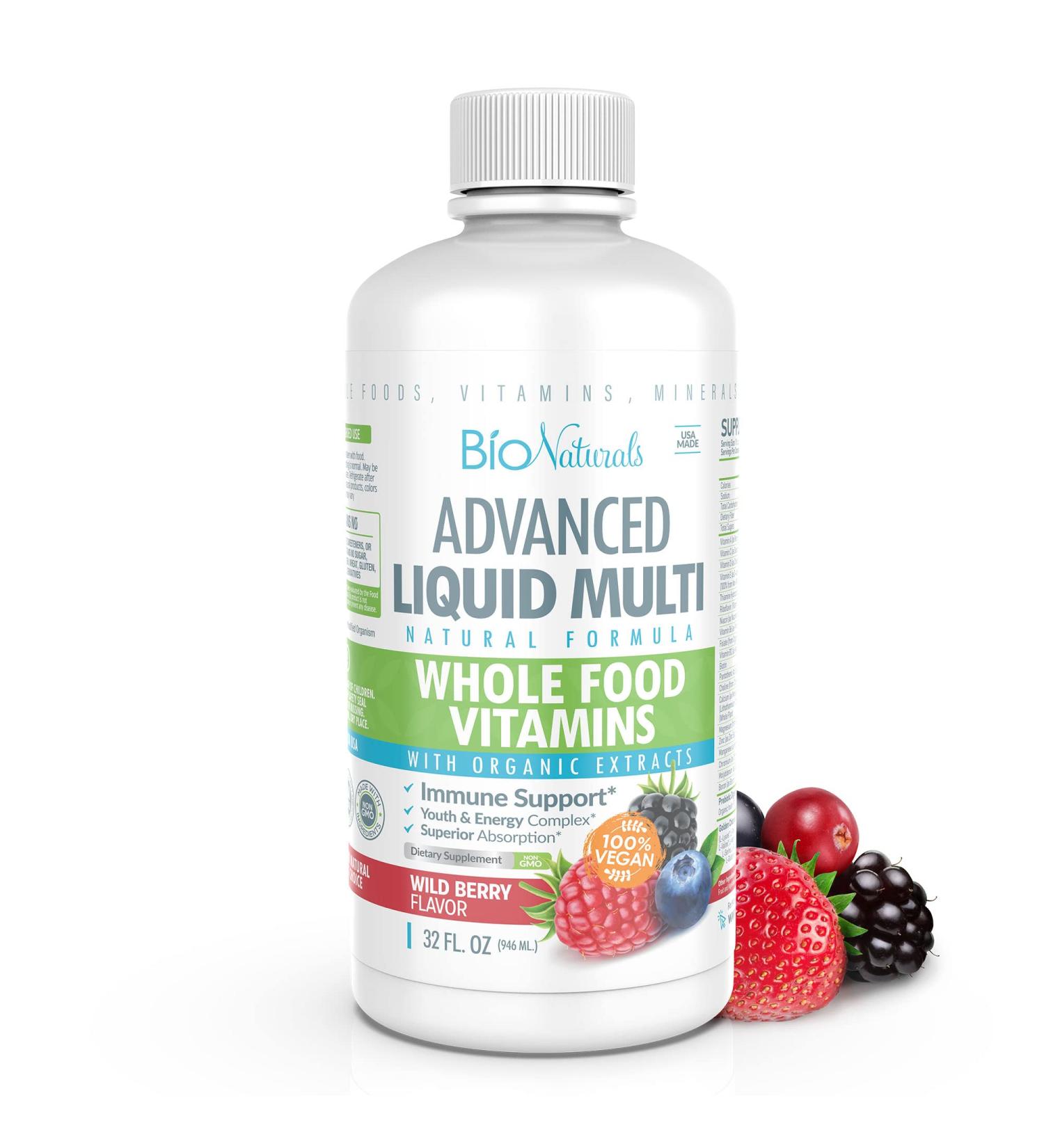 Bio Naturals Liquid Whole Food Multivitamin for Men & Women - 100+ Ingredients Superfoods Vegan - 32 oz Organic Nutritional Supplement - Buy Online on GoSupps.com
