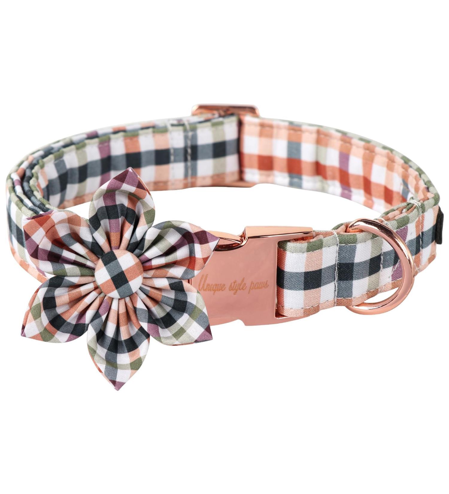 Unique Style Paws Flower Dog Collar - Comfortable Cotton Collar for Small Dogs - Stylish Floral Design with Metal Buckle Fits Neck 10-16 in - Buy Online on GoSupps.com