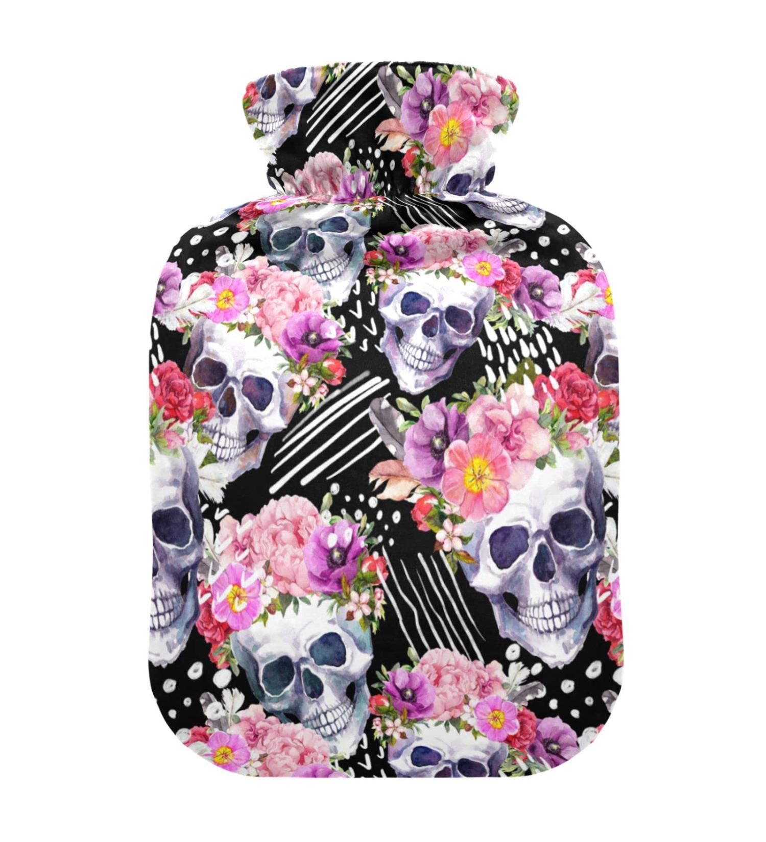Hot Water Bottles with Skulls & Flowers Cover | 2L Pain Relief for Women Girls & Children | International Shipping - Buy Online on GoSupps.com