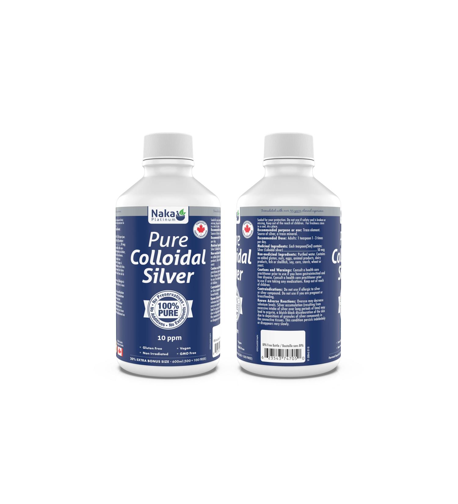 Naka Platinum Pure Colloidal Silver 10 Ppm 20% Extra Bonus Size - 600 ml (500+100 Free) 600 milliliter - Buy Online on GoSupps.com