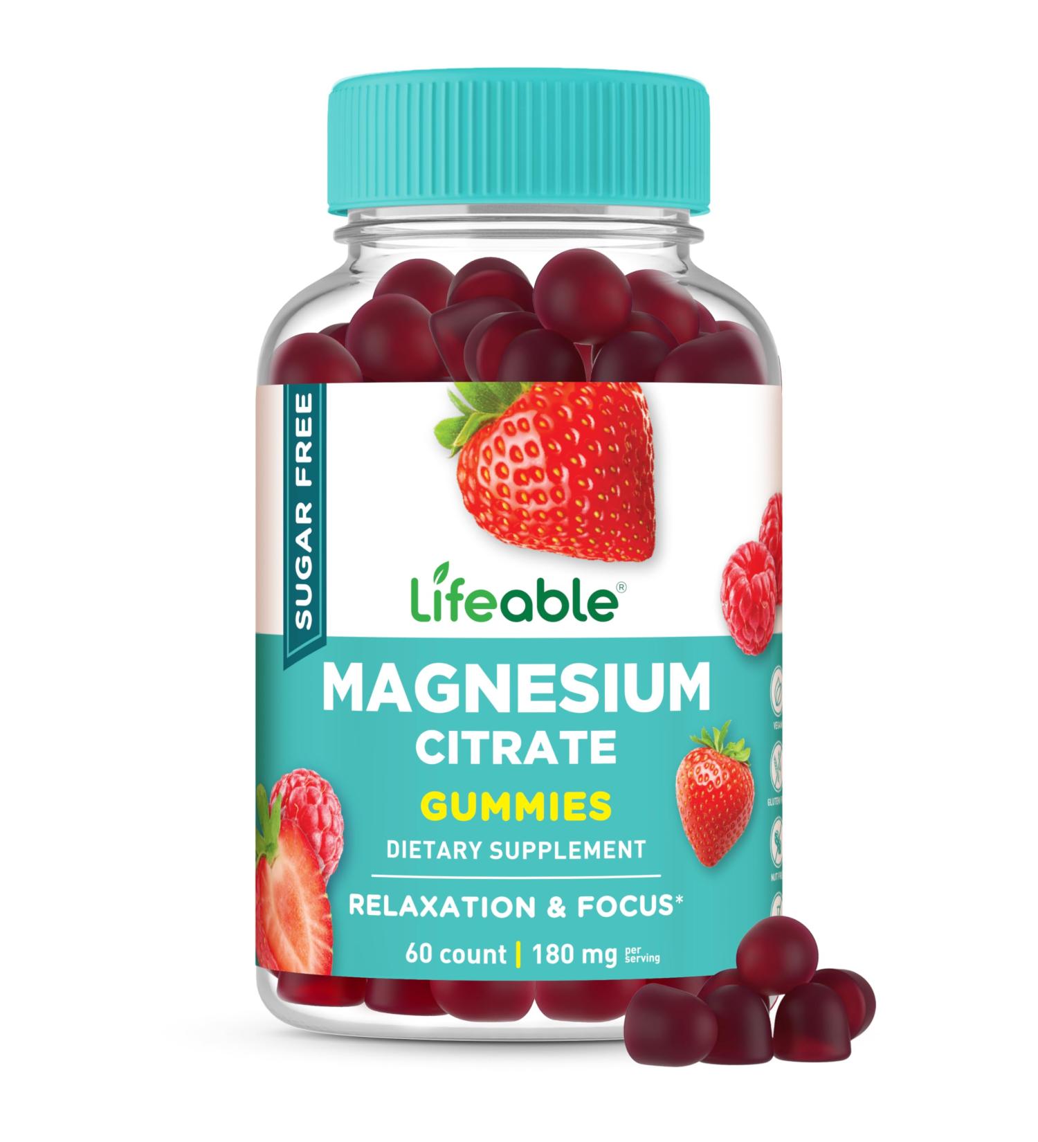 Lifeable Magnesium Citrate Gummies Sugar Free | Great Tasting Magnesium Supplement Gummies for Adults | Vegan Non GMO Magnesium Gummy | for Men & Women | for Muscle Relaxation | 60 Count - Buy Online on GoSupps.com
