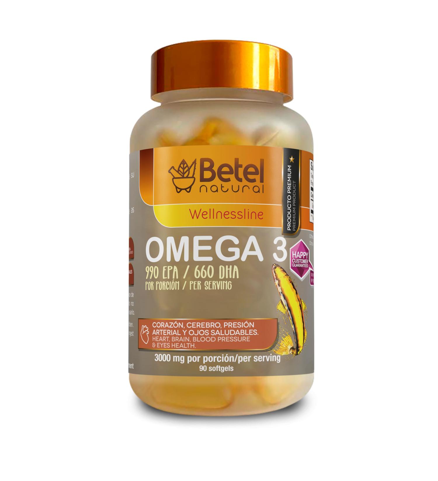 Betel Natural Premium Omega 3 Fish Oil EPA/DHA Aceite de Pescado - 90 Softgels