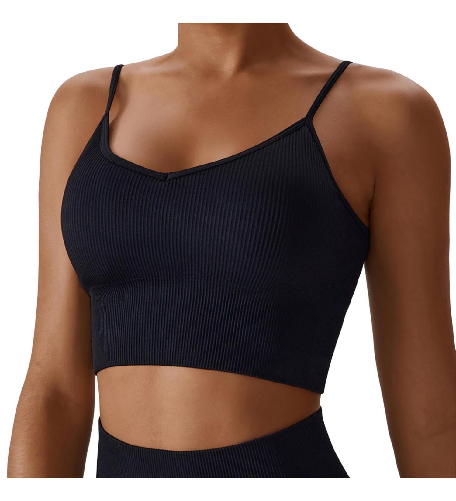 Shop Women's Crossback Sports Bra - Padded Back-Free Adjustable Fitness Top | Ribbed & Stylish Gym BH in Black - Buy Online on GoSupps.com