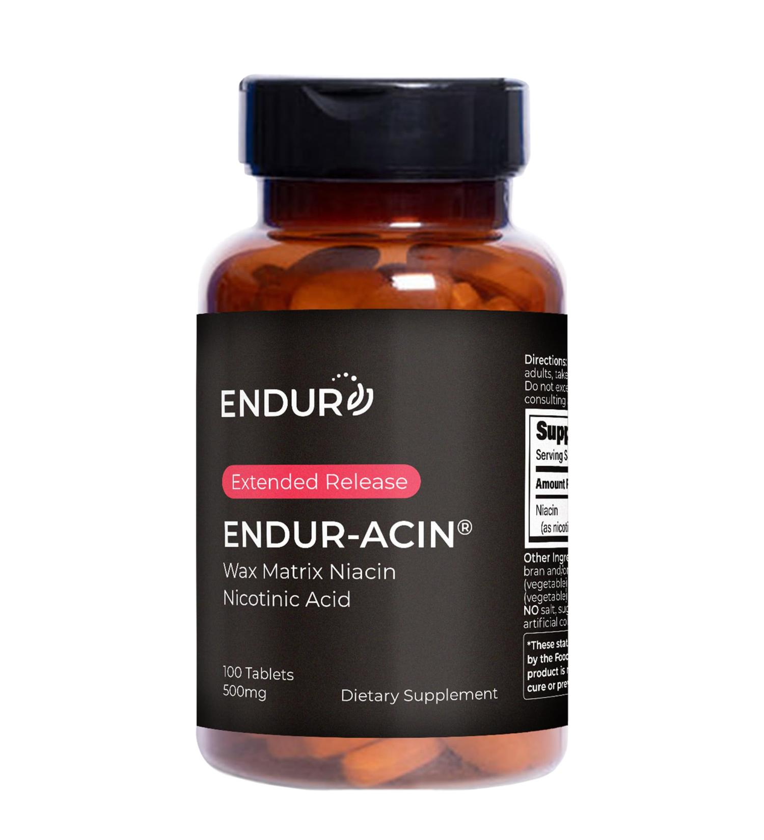 ENDUR-ACIN Niacin Supports Heart & Circulatory Function Extended Release Formula Gluten Free 500mg (100 Tablets) - Buy Online on GoSupps.com