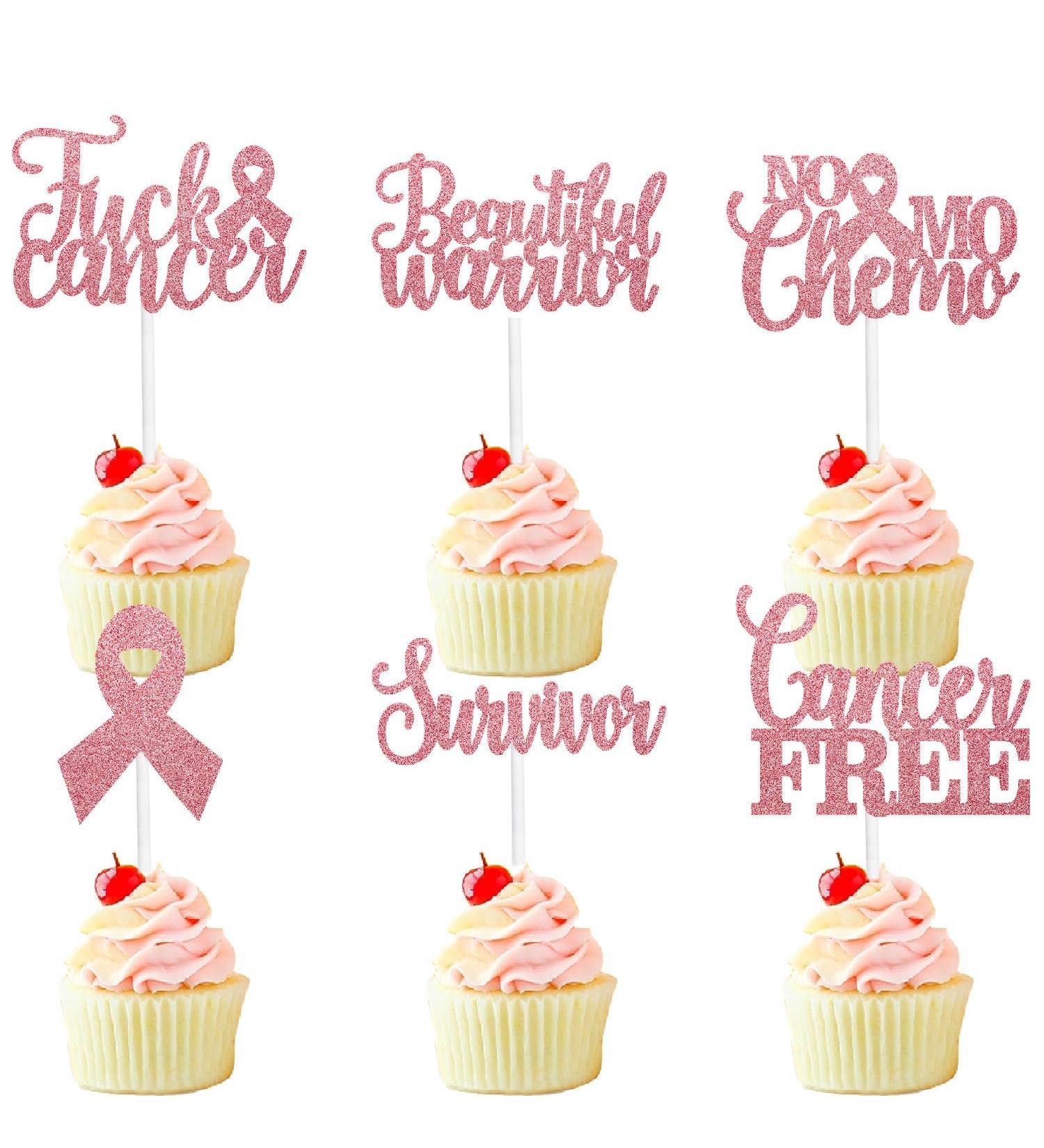 Cancer-Free Themed Cupcake Toppers Set of 18 - Cancer Warrior Party Cancer Party for Cancer Survivors Breast Cancer Awareness Pink Glitter Ribbon No Mo Chemo Decoration - SugarGera Rose Powder - Buy Online on GoSupps.com