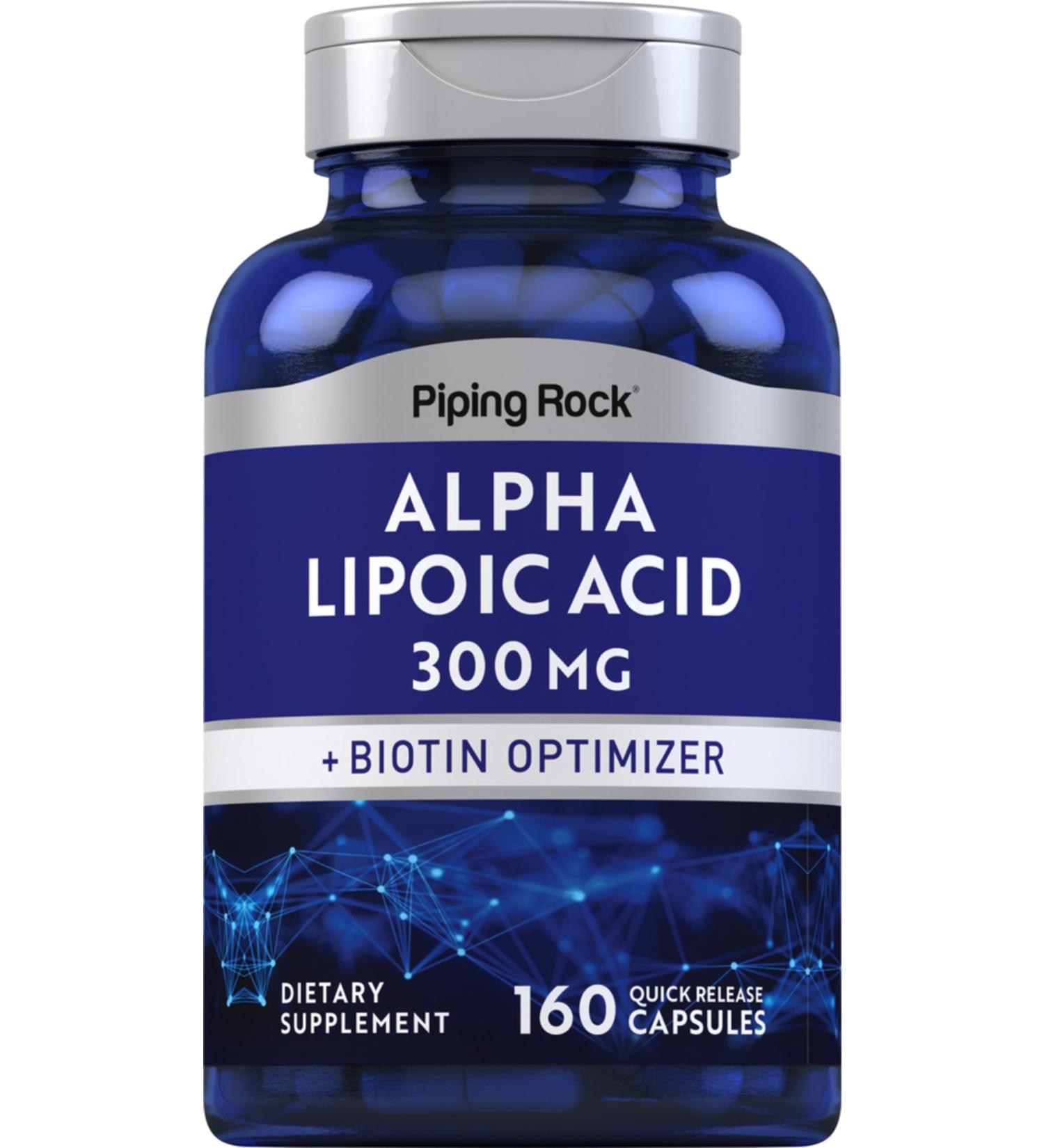 Piping Rock Alpha Lipoic Acid 300mg | Plus Biotin Optimizer | 160 Capsules | Non-GMO Gluten Free Supplement - Buy Online on GoSupps.com