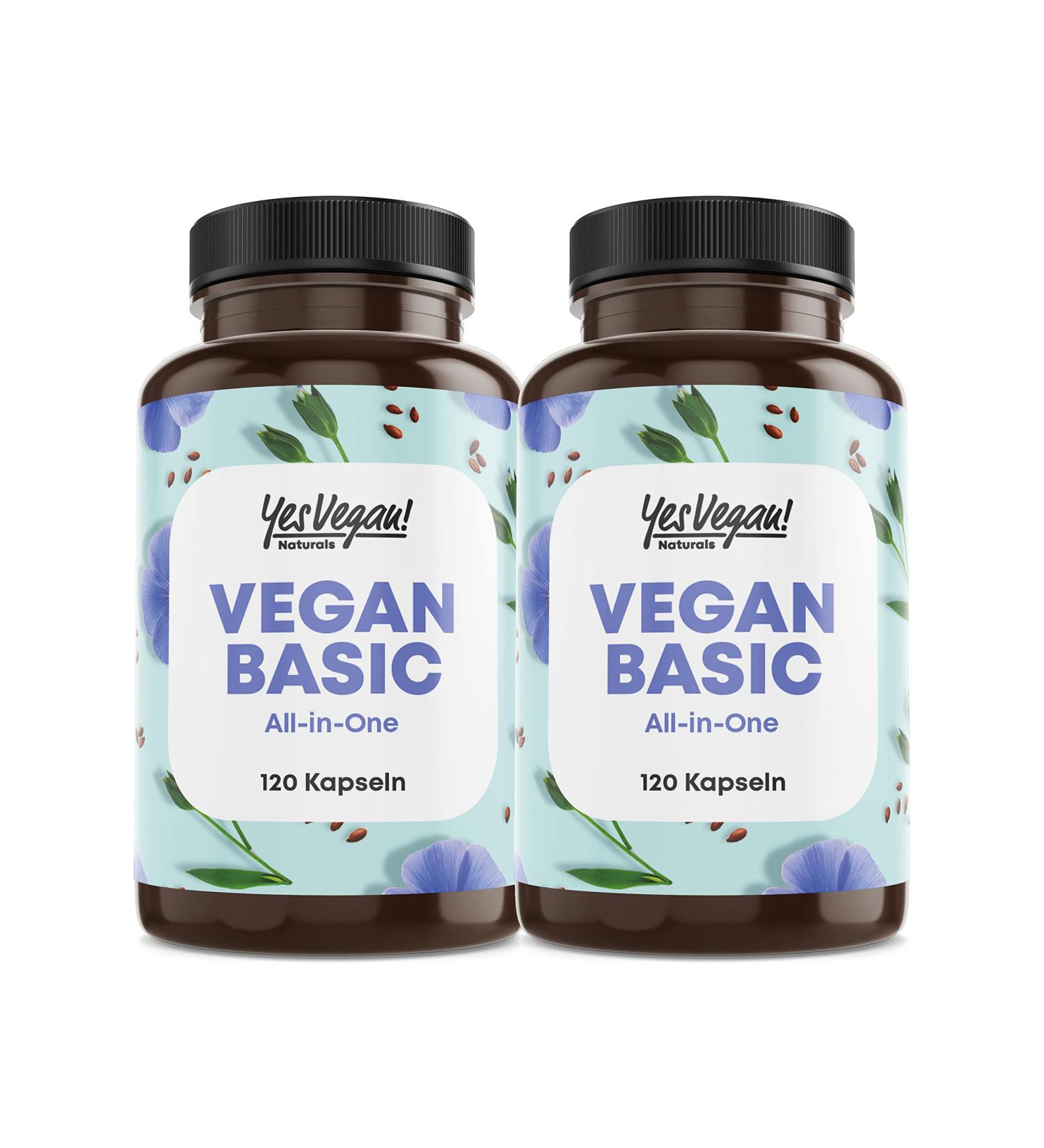 2x120 Capsules Vegan Complex - Vitamin B12 K2 D3 Iron Zinc Selenium & Omega 3 for Vegetarians - Premium Vegan Supplements (2 Pack) - Buy Online on GoSupps.com