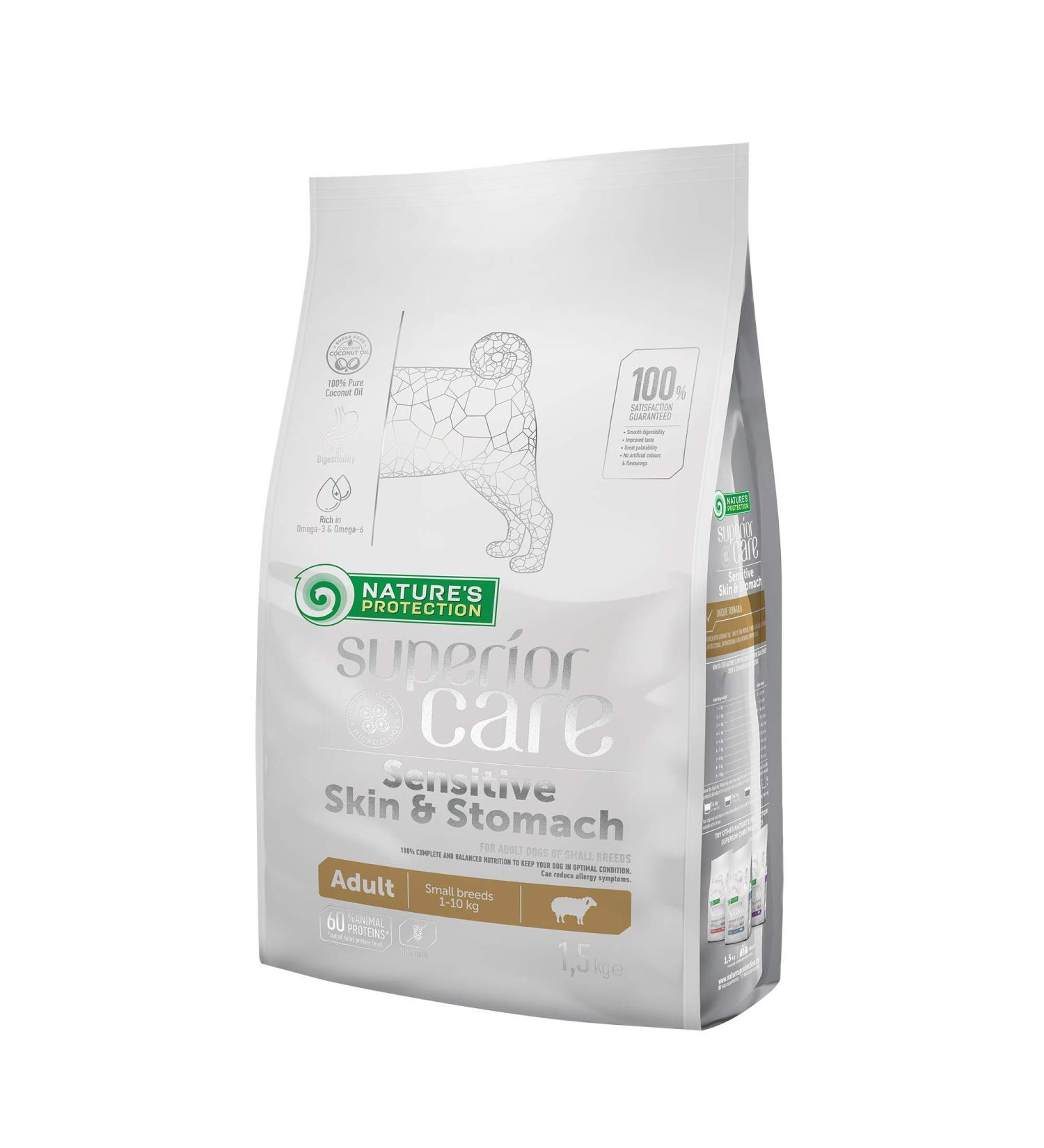 Nature's Protection Superior Care Complete Dry Dog Food for Sensitive Skin and Stomach with Lamb for Adult Small Breed Dogs 1.5 kg - Buy Online on GoSupps.com