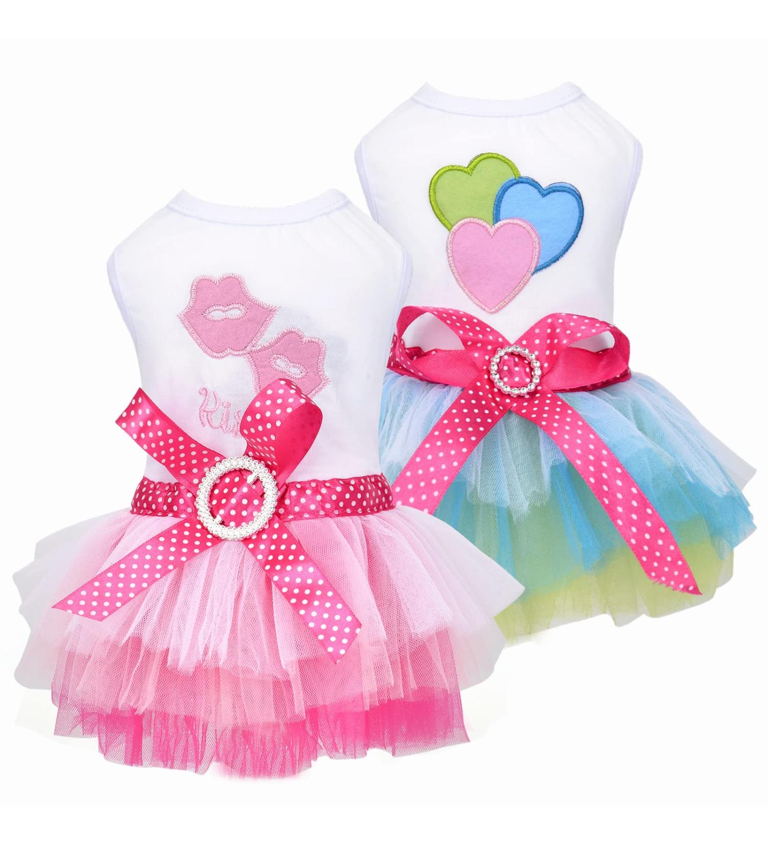 Yikeyo Set of 2 Dog Dresses for Small Dogs - Lace Tutu Vest Skirts for Yorkie Chihuahua - Princess Costume Clothing - Green & Pink Large - Buy Online on GoSupps.com
