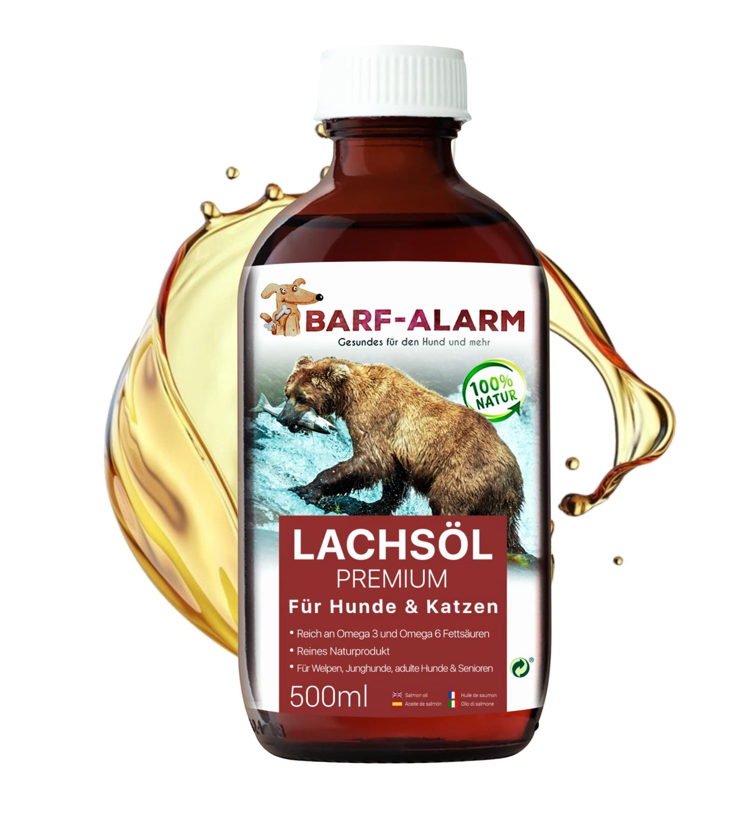 Premium Salmon Oil for Dogs 500ml - Omega 3 & 6 Ideal for Puppies Adults & Seniors | Barf Alarm - Buy Online on GoSupps.com