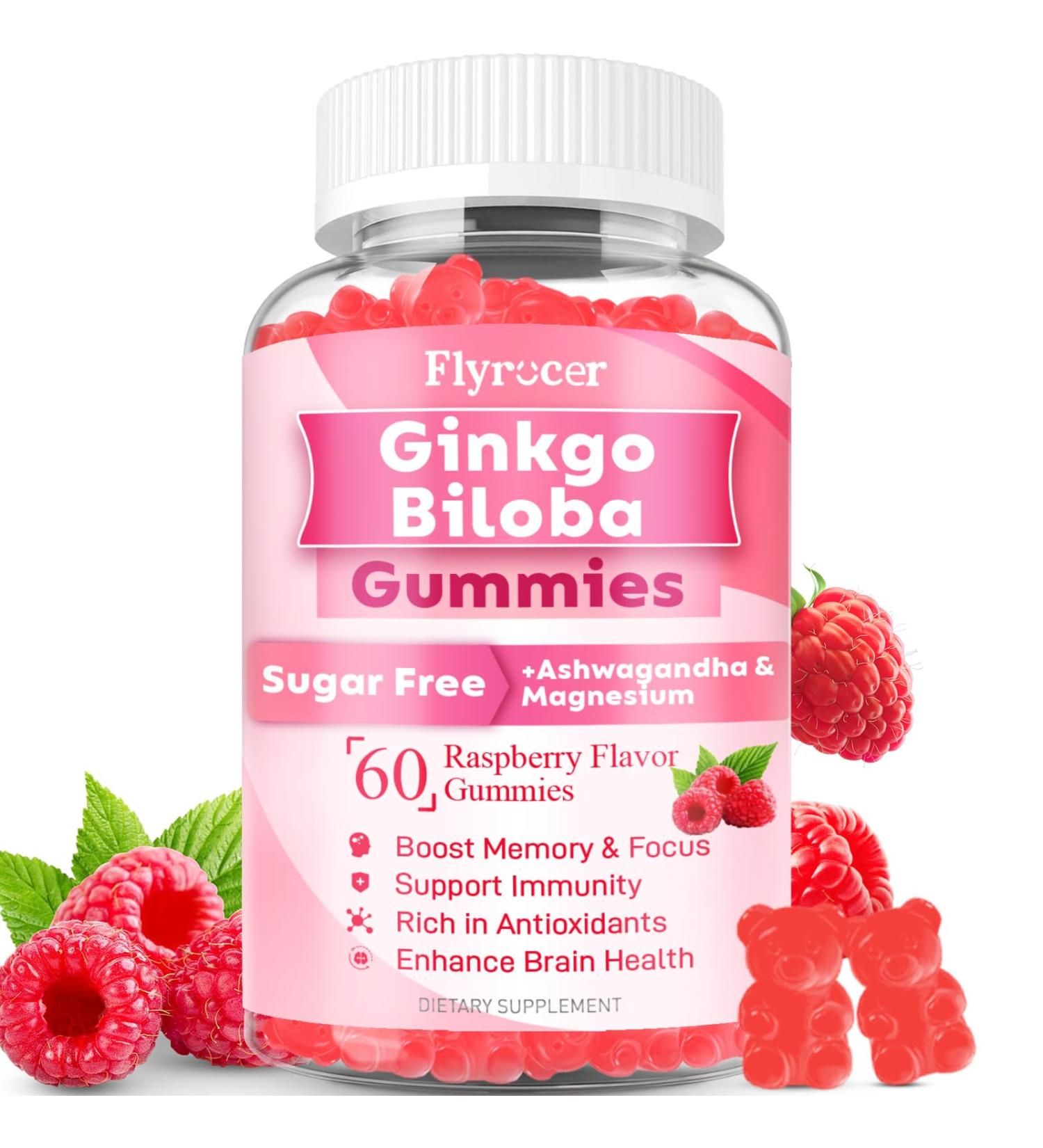 Ginkgo Biloba 300mg Gummies for Adults & Kids, Ginkgo Biloba Supplements for Focus, Memory, and Brain Health, Vegan, Sugar-Free, Raspberry Flavor, 60 Count 60 Count (Pack of 1) - Buy Online on GoSupps.com