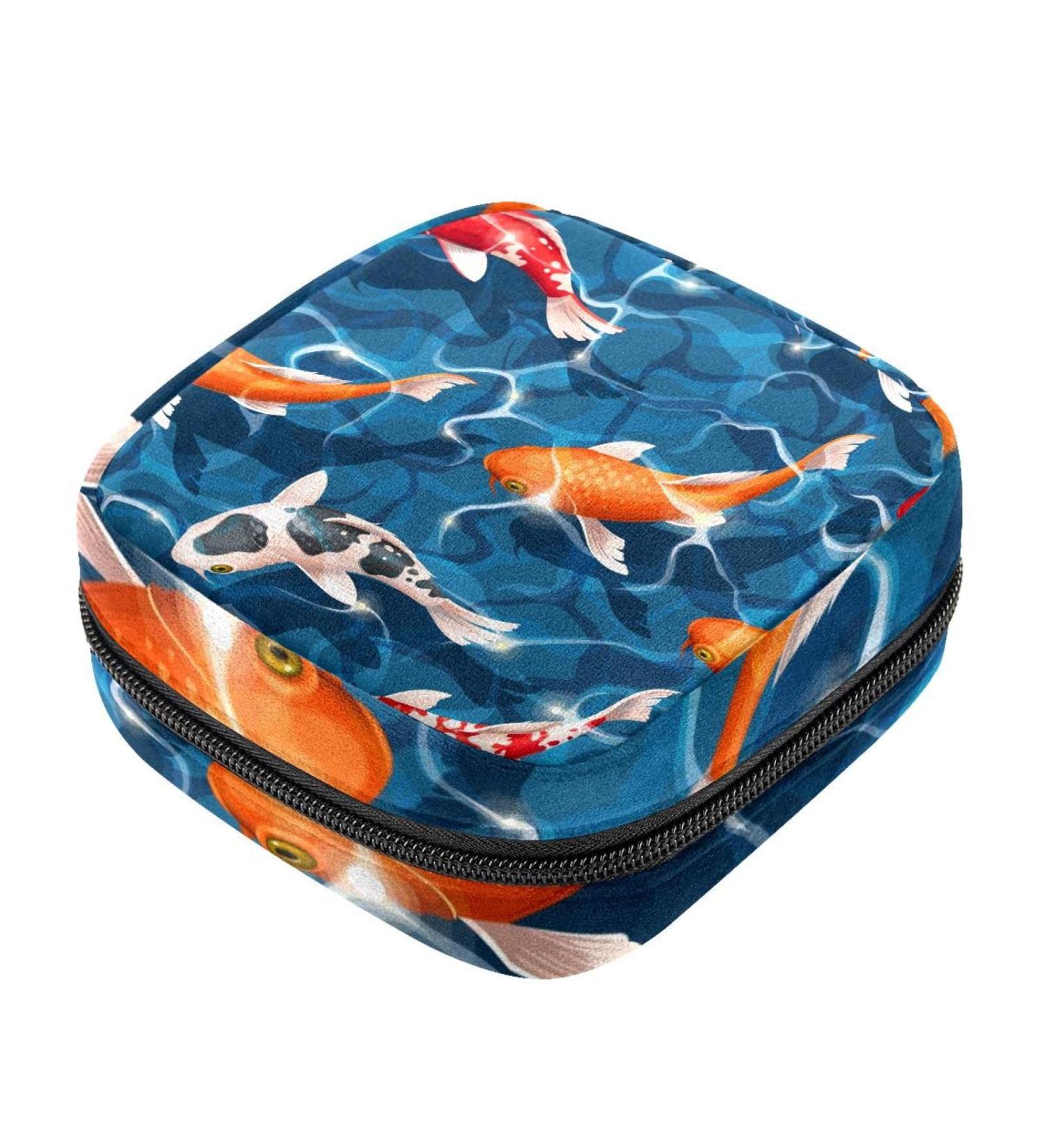Menstrual Pad Bag with Zipper | Stylish Koi Fish Women's Pouch for Tampons & Napkins | Perfect Travel Accessory - Buy Online on GoSupps.com