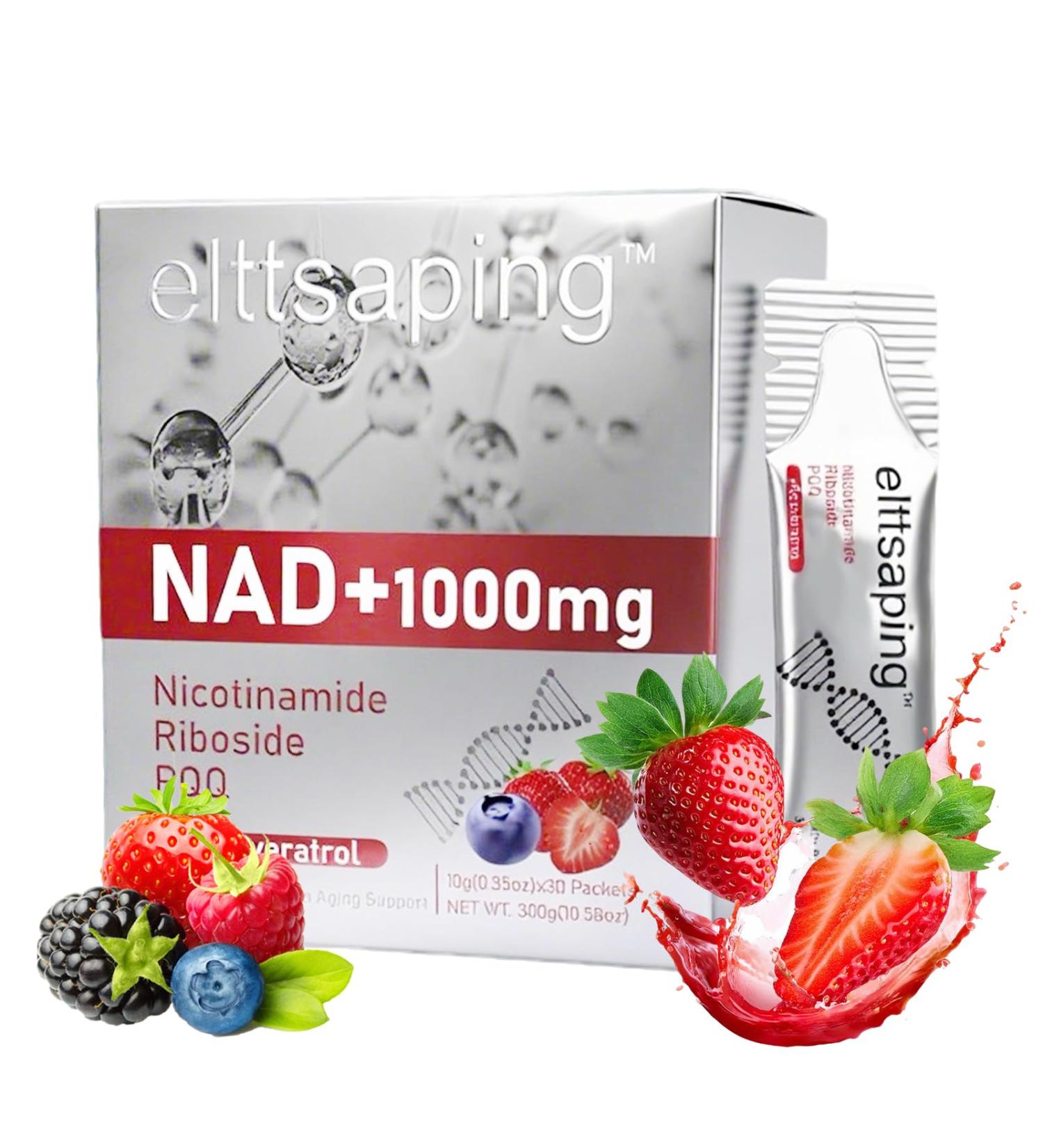 elttsaping NAD 1000mg Liquid Supplement NAD+ Liquid Supplement with Nicotinamide Riboside Resveratrol & PQQ NAD+ Supplements for Men & Women Healthy Aging & Boosts Cellular Energy 30 Packs - Buy Online on GoSupps.com
