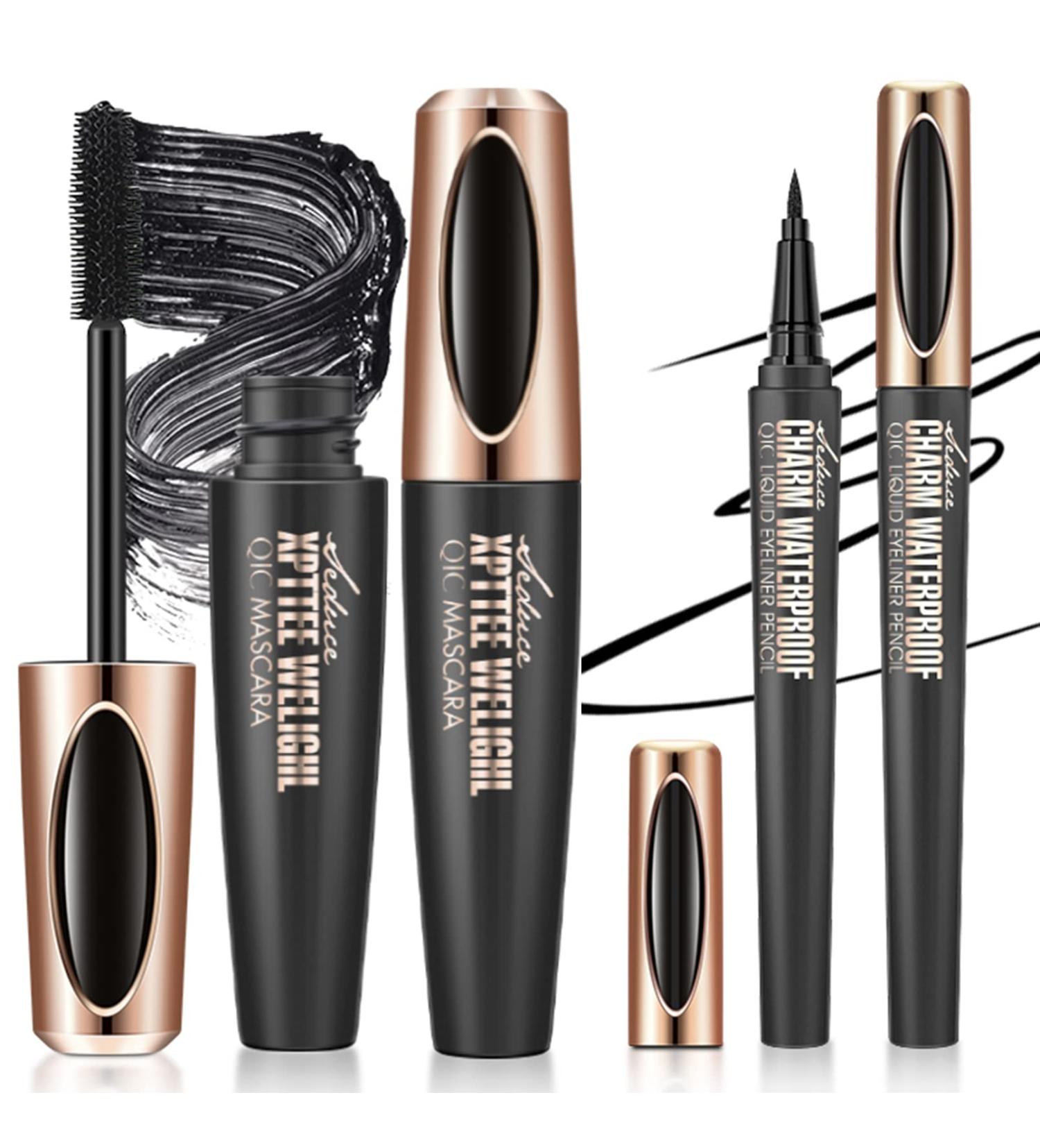 AZLESLONG 4D Silk Fiber Lash Mascara & Eyeliner Set for Waterproof Lengthening and Thickening Eyelashes - Smudge-Proof Eye Makeup for Women - Buy Online on GoSupps.com