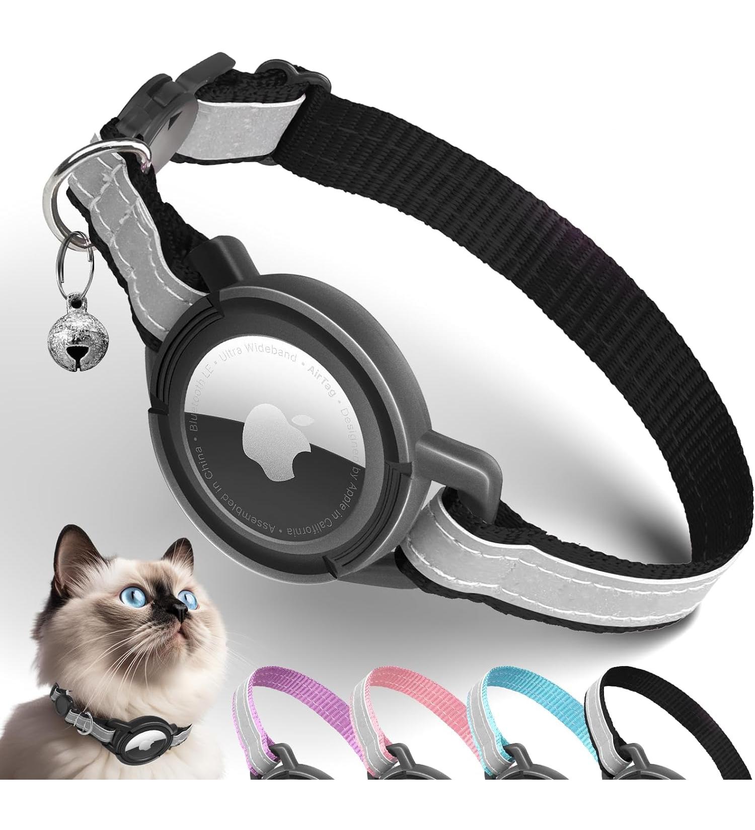 Reflective GPS Cat Neck Band with Apple AirTag Holder | Adjustable & Safe for Cats Kittens & Small Dogs - Black - Buy Online on GoSupps.com