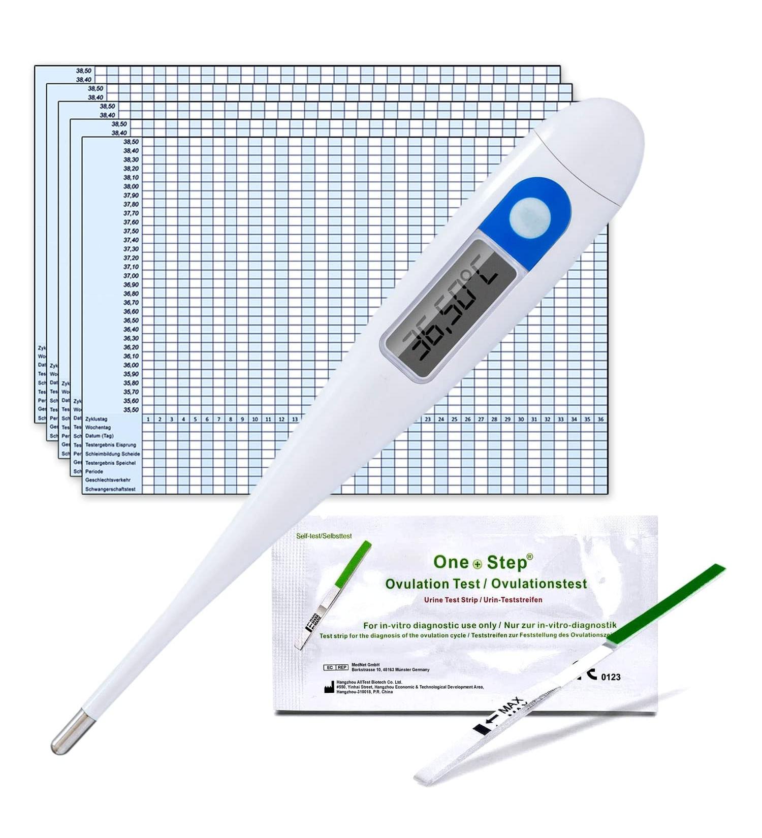 One+Step Basal Thermometer & Ovulation Test Value Pack | 5 Cycle Calendars & 20 Tests | Perfect for Family Planning - Buy Online on GoSupps.com
