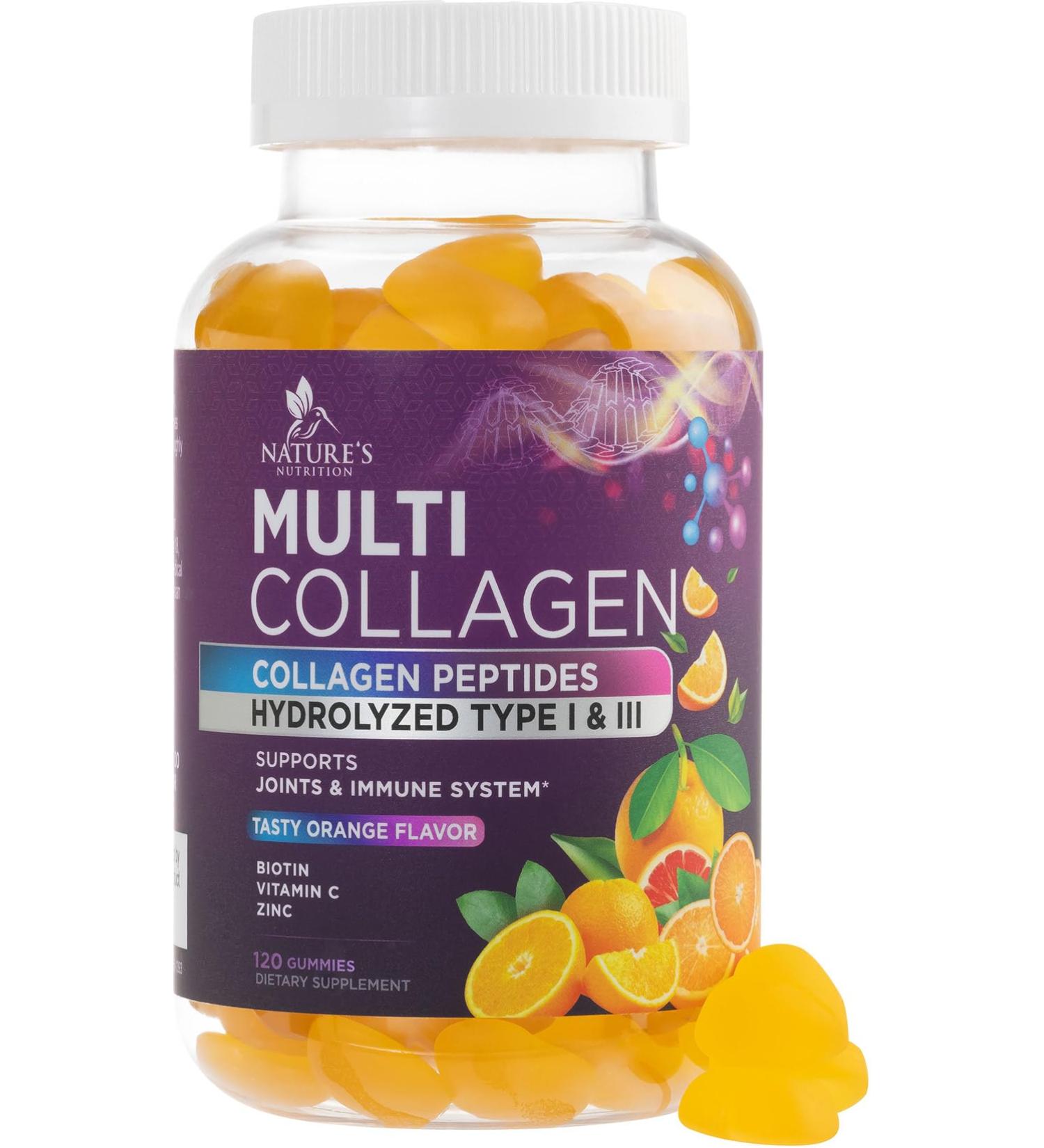 Collagen Gummies with Biotin - 2500mcg Hair Growth Skin & Nails Supplement - Hydrolyzed Peptides Type I & III Multi Collagen - Vitamin C & Zinc for Immune Support - Tasty Orange Flavor - 120 Gummies 120 Count (Pack of 1) - Buy Online on GoSupps.com