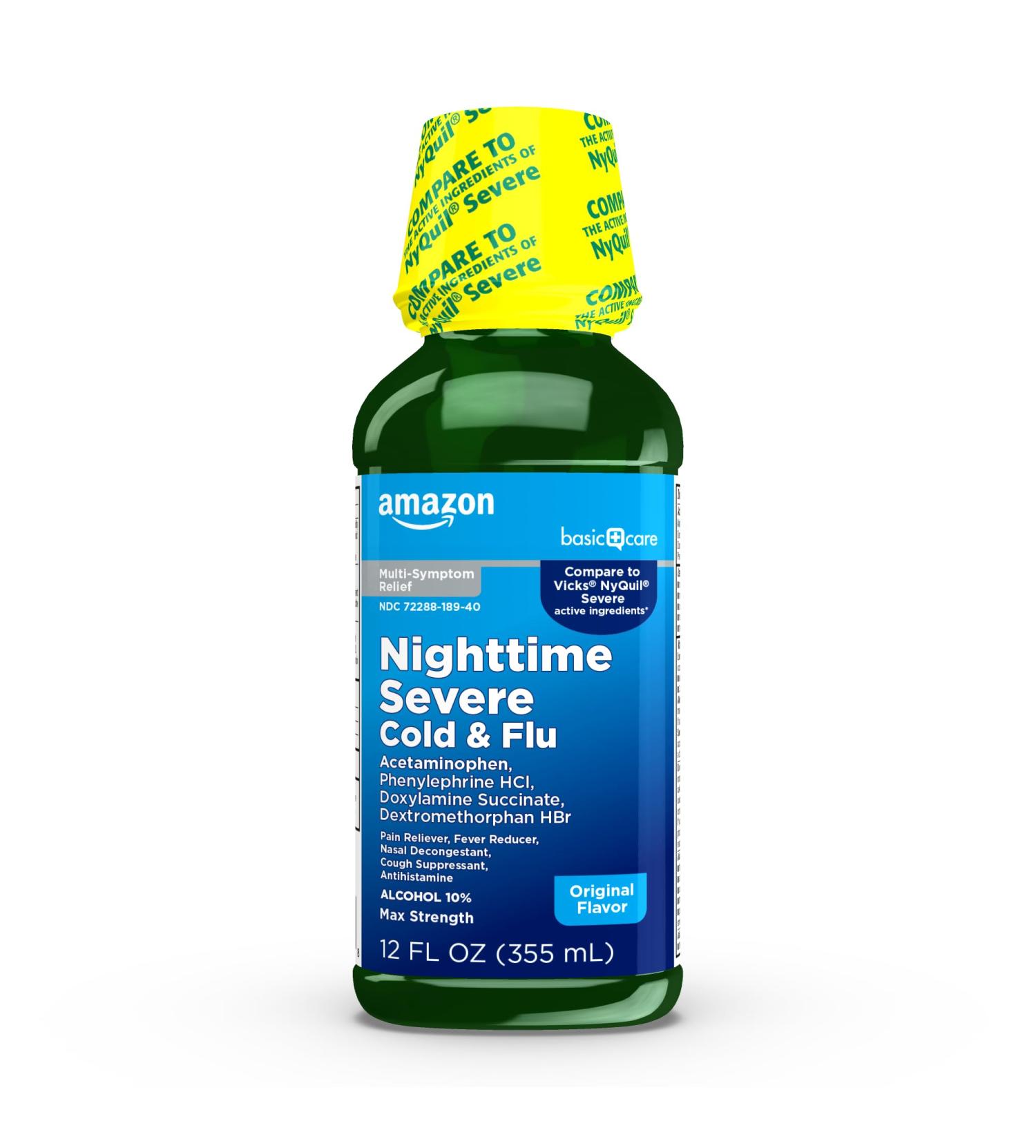 Amazon Basic Care Nighttime Severe Cold & Flu Liquid, Original, 12 fl oz (Pack of 1) - Buy Online on GoSupps.com