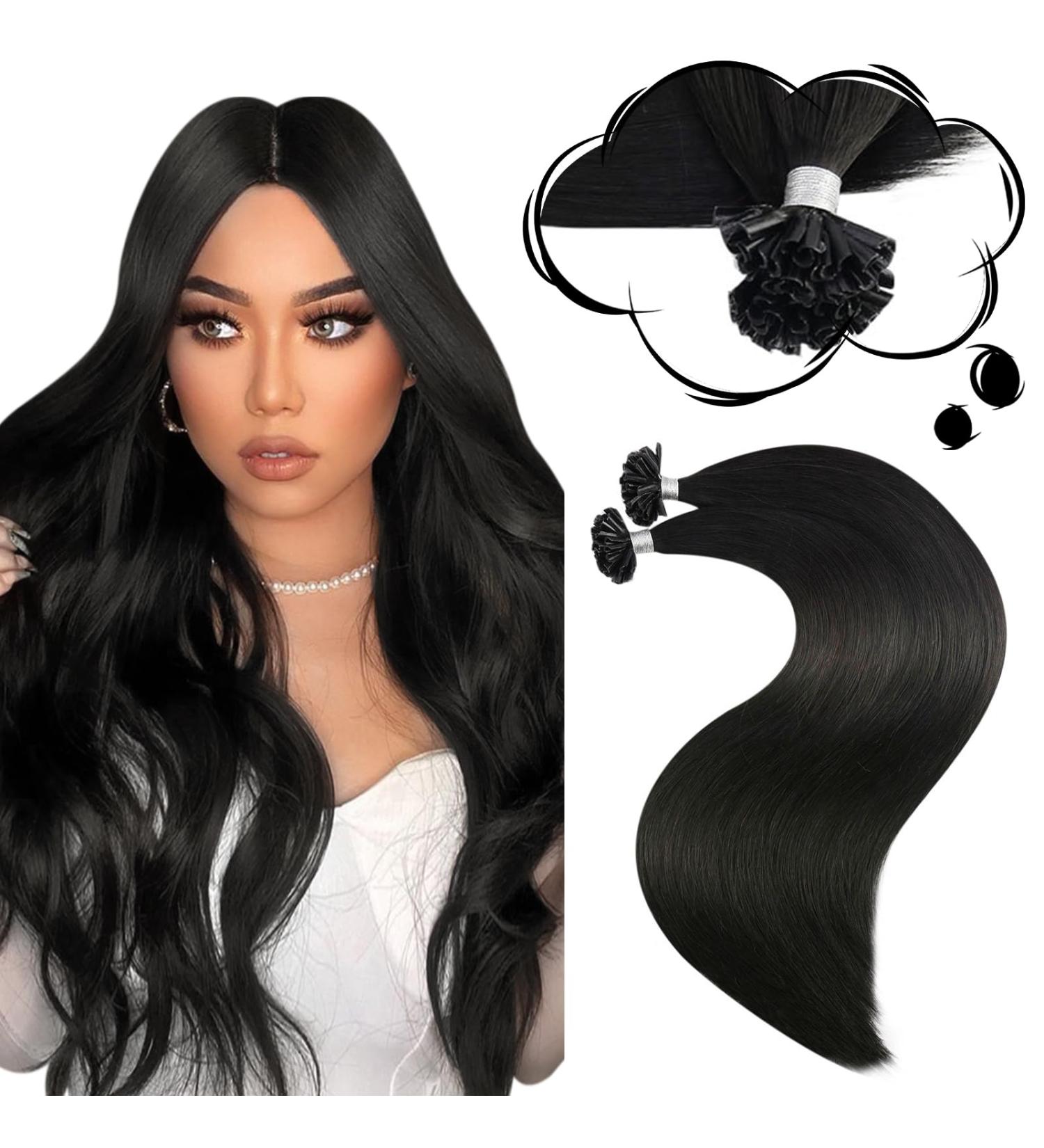 Moresoo Real Hair Extensions U Tip 60cm Black Keratin Bondings - 1g Remy Pre-Bonded Nail Tip Extensions 50g #1B - Buy Online on GoSupps.com