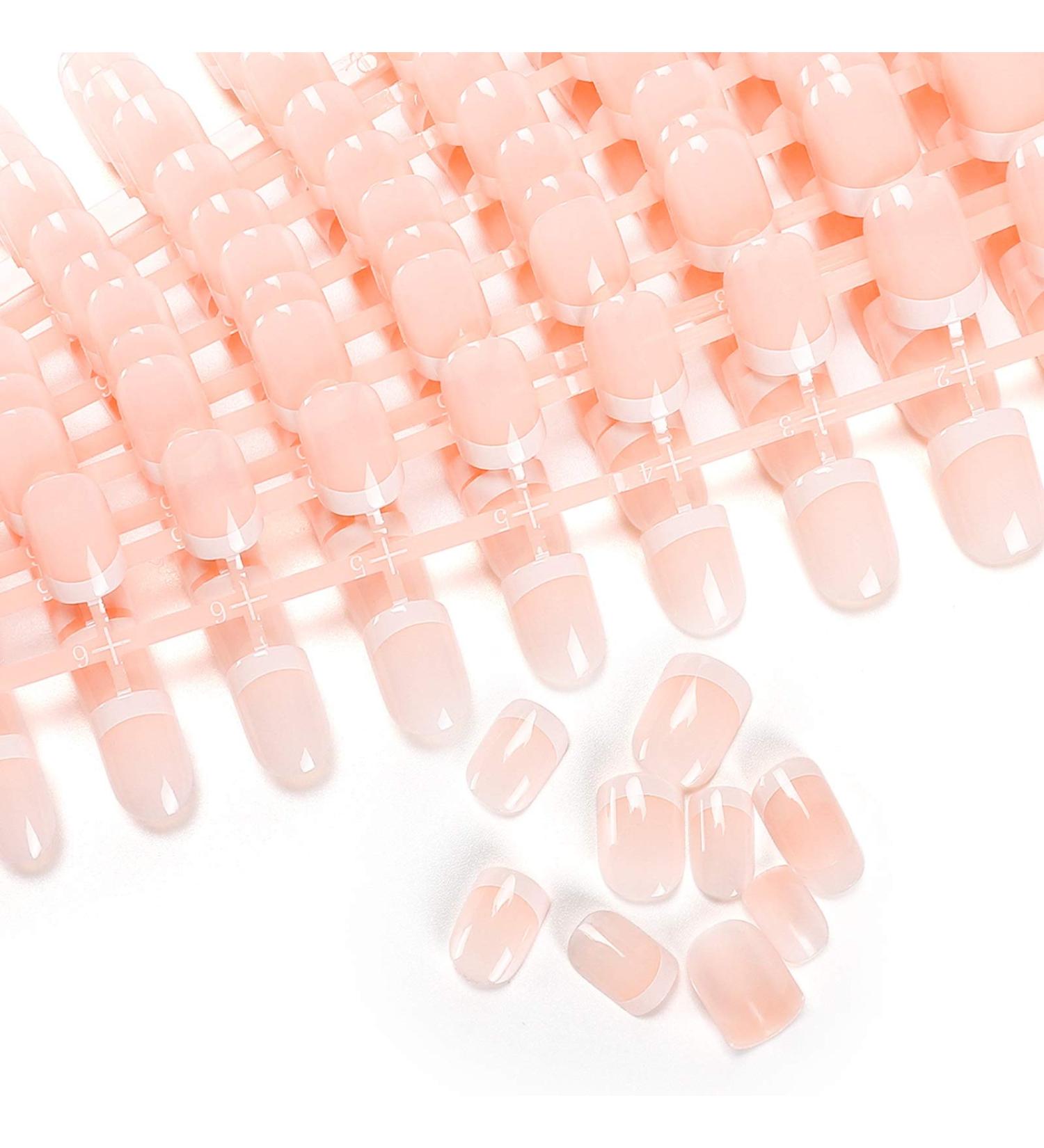 240 Pcs Short False Nails Acrylic Full Cover Nails in Simple Case - 12 Sizes, Natural French Design (240Pcs) - Buy Online on GoSupps.com