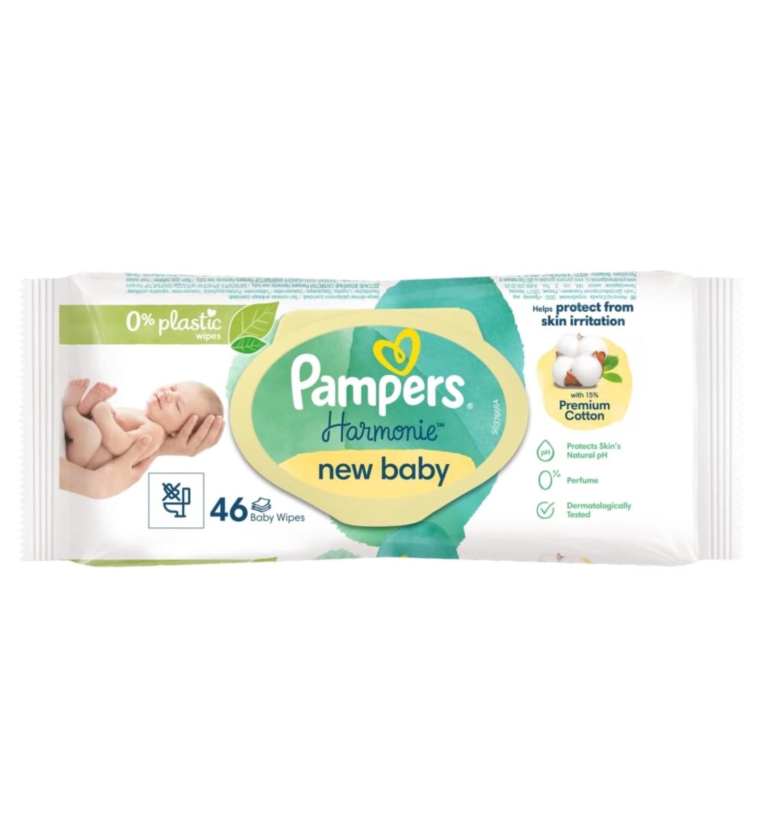 Pampers Harmonie New Baby Wipes - Plastic Free 4 Packs (46 Wipes) | Eco-Friendly Baby Care - Buy Online on GoSupps.com