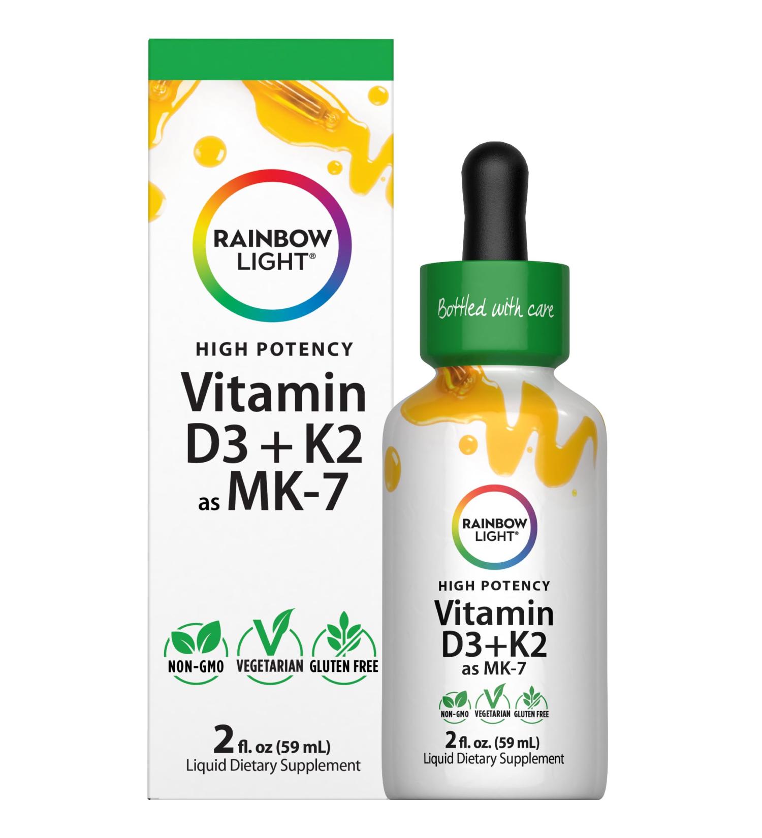 Rainbow Light Vitamin D3 + K2 as MK7 | 2 Fl Oz | 2 000IU Vitamin D | High Potency Formula | Vegetarian Non-GMO Gluten Free - Buy Online on GoSupps.com