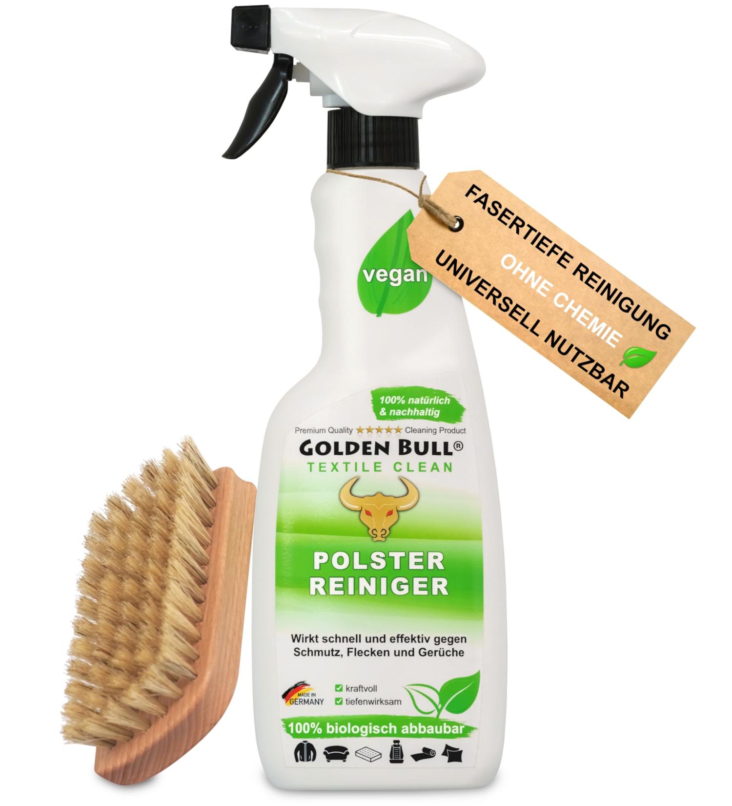 Golden Bull Upholstered Cleaner & Brush - Vegan Natural Stain Remover for Sofa & Auto (500ml) - Eco-Friendly Upholstery Care - Buy Online on GoSupps.com