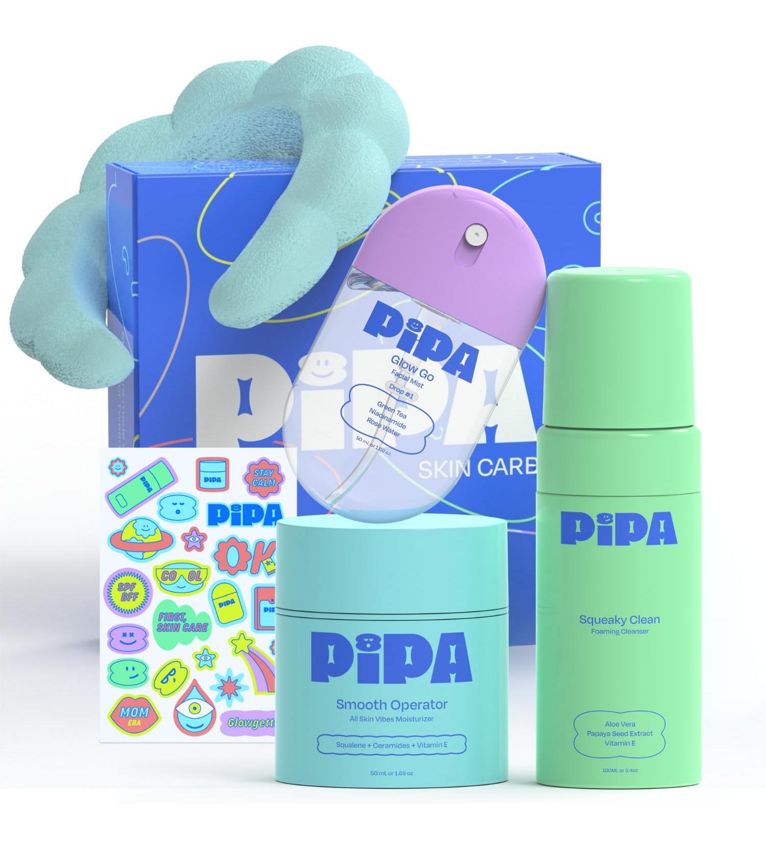 Pipa Skincare Start Young Bundle Gift Set | 3-Step Birthday Gift Skin Care Routine for Girls & Tweens 8 to 12 | Alcohol-Free & Safe | Includes Foam Face Cleanser Face Moisturizer & Facial Mist - Buy Online on GoSupps.com