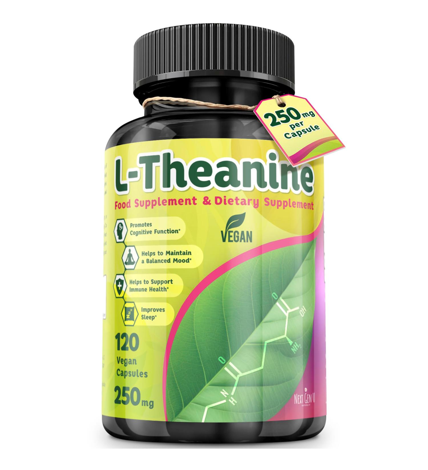 Next Gen U L-Theanine Food Supplement 250 mg Capsules Caffeine Free Supplements to Support Anxiety Stress Sleep Derived Naturally from Green Tea L-Theanine-Capsules - Buy Online on GoSupps.com