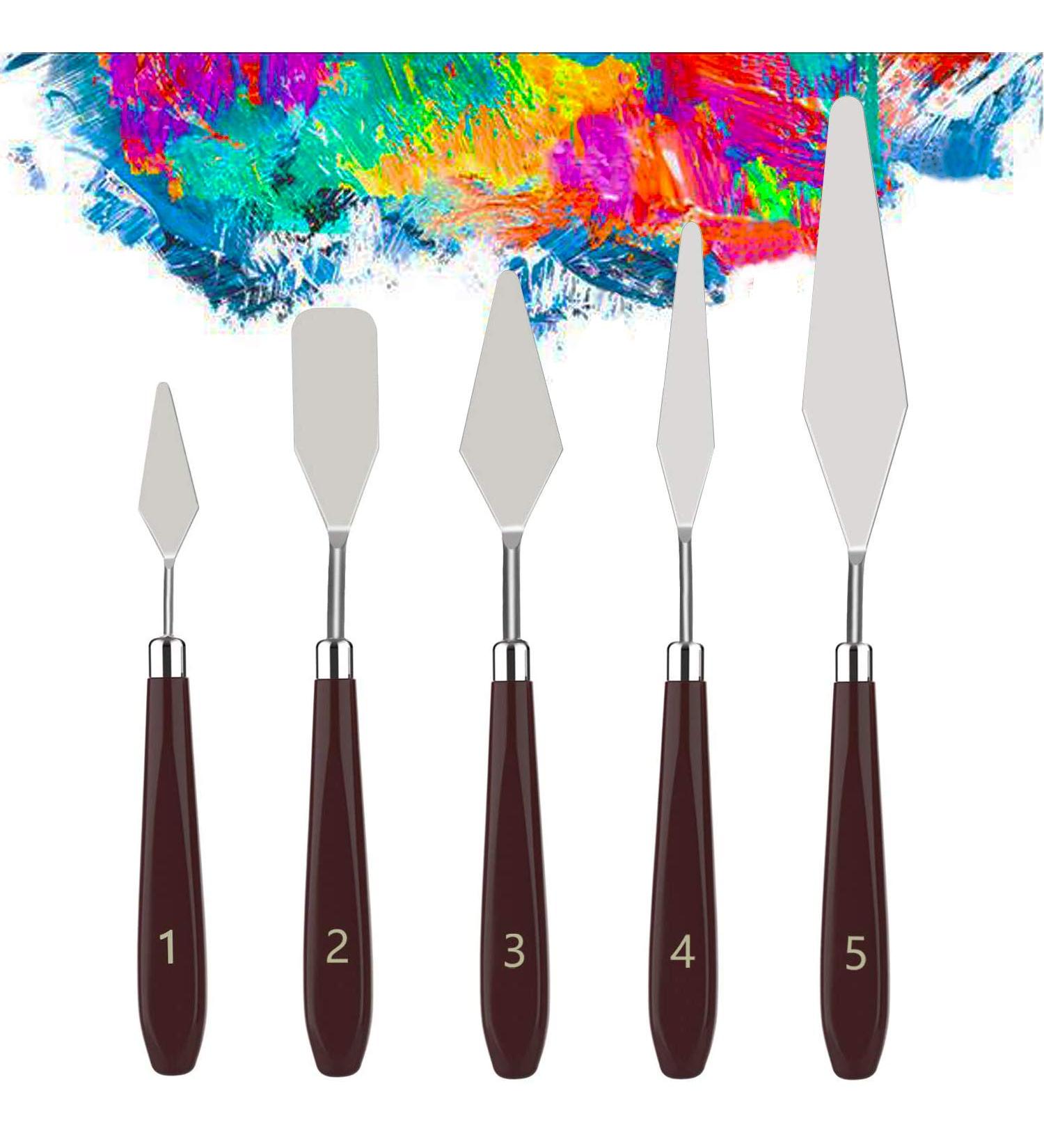 KELIFANG 5-Piece Stainless Steel Palette Knife Set for Oil and Acrylic Painting - Buy Online on GoSupps.com