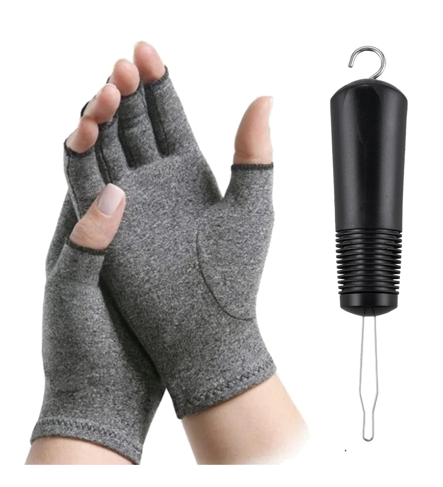 Arthritis Compression Gloves & Button Helper | Fingerless Carpal Tunnel Pain Relief for Men & Women | Wrist Brace for Rheumatoid & Tendinitis - 1 Pair - Buy Online on GoSupps.com