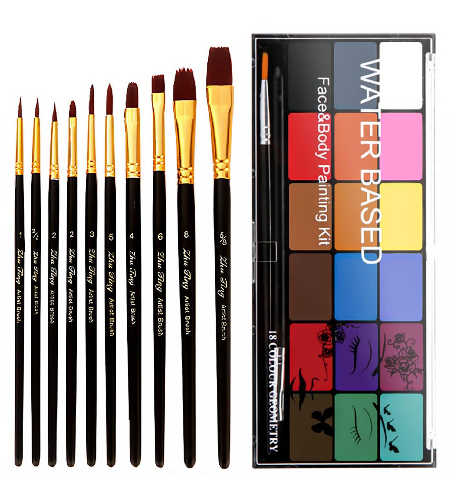 Non-Toxic Face Painting Kit | 18 Washable Colors & 10 Brushes for Halloween & Cosplay - Perfect for Adults - Buy Online on GoSupps.com
