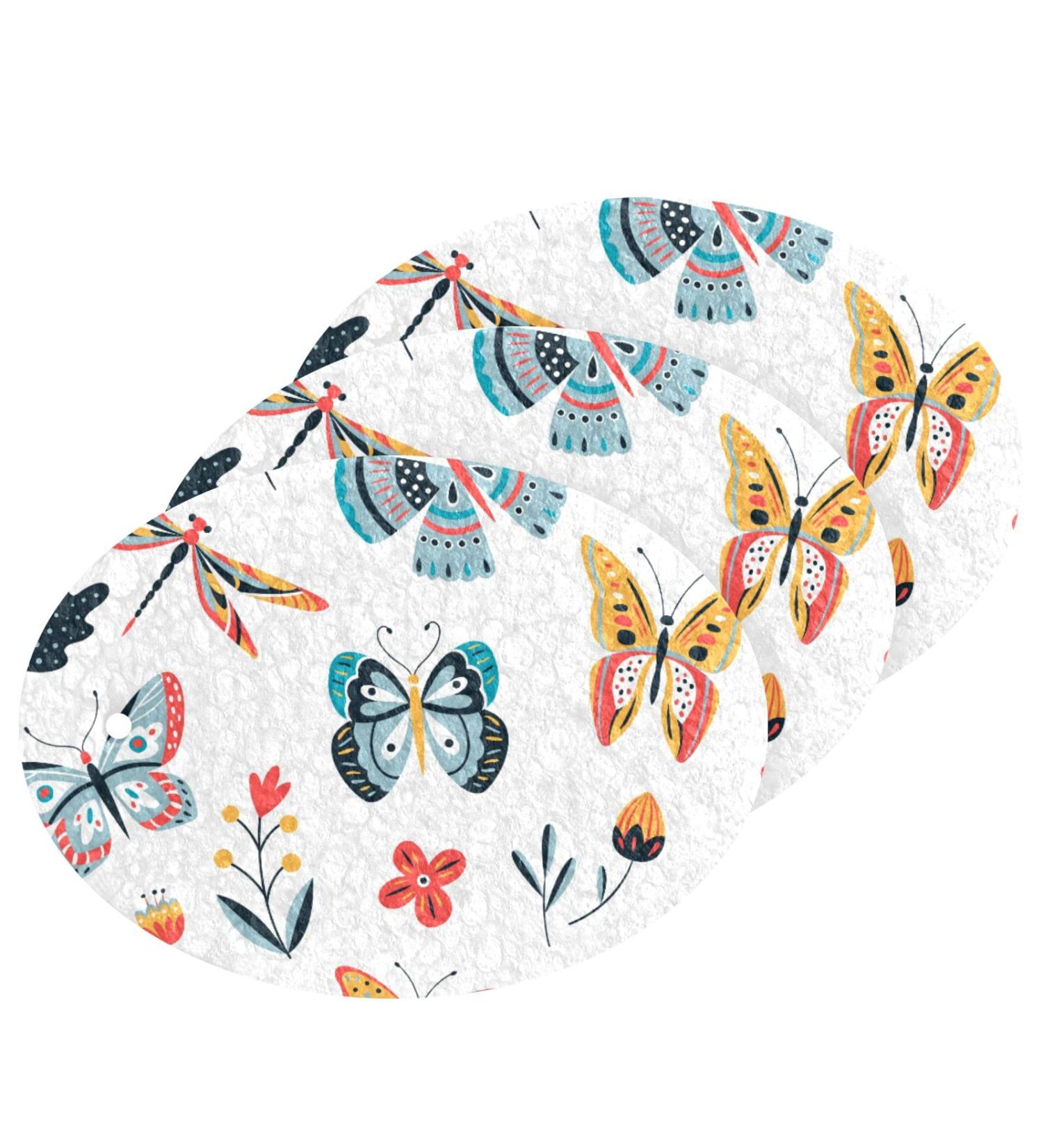 3-Pack Cleaning Kitchen Sponges Oval Flying Butterflies Kitchen Cellulose Dishwashing Wood Pulp Cotton - Buy Online on GoSupps.com