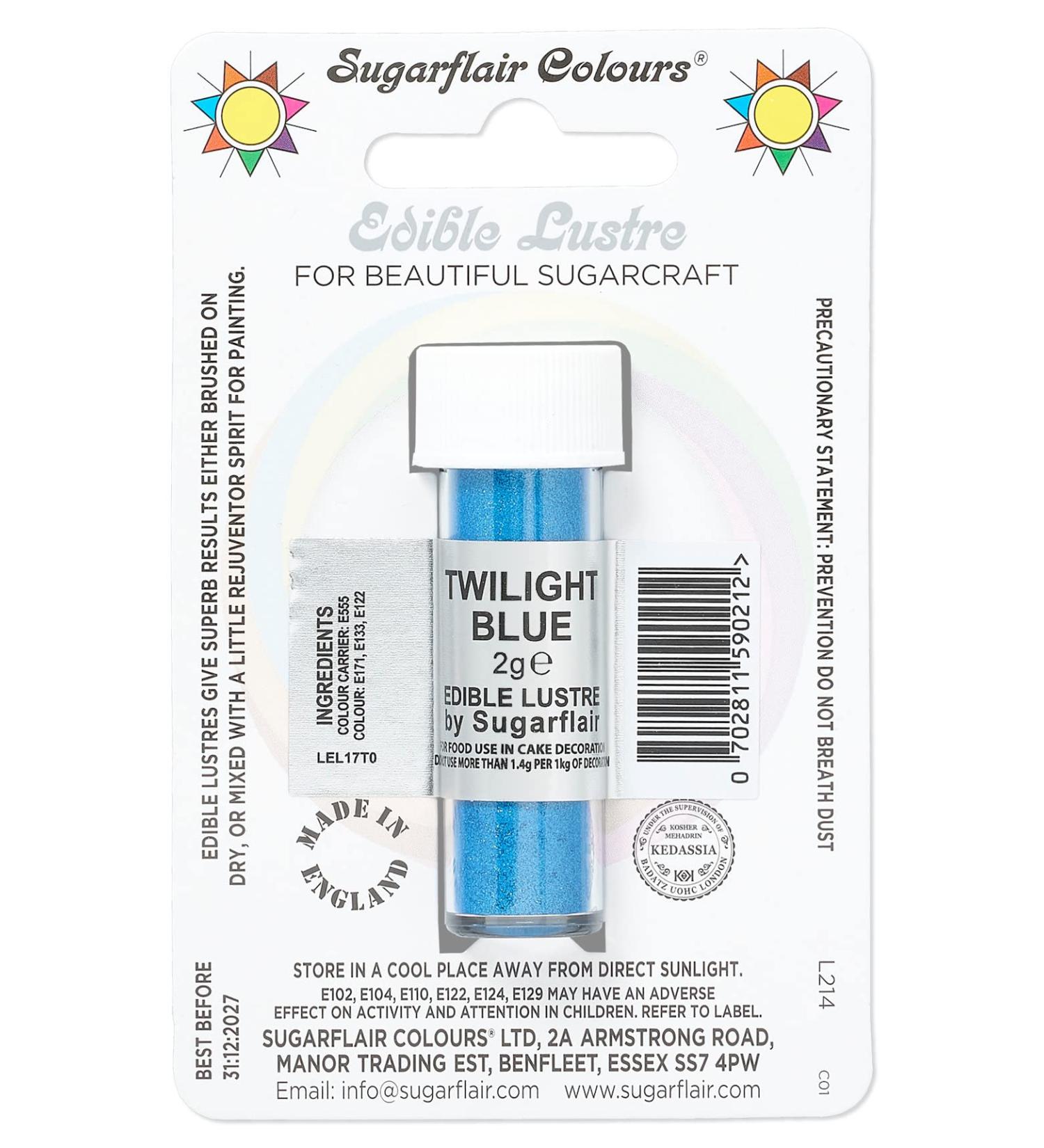 Sugarflair Twilight Blue Edible Lustre Dust Add a Lustrous Shine to Cakes or Decorations. Brush On or Add Rejuvenator to Create Eye-Catching Edible Paint Gives Shine to Your Bakes - 2g