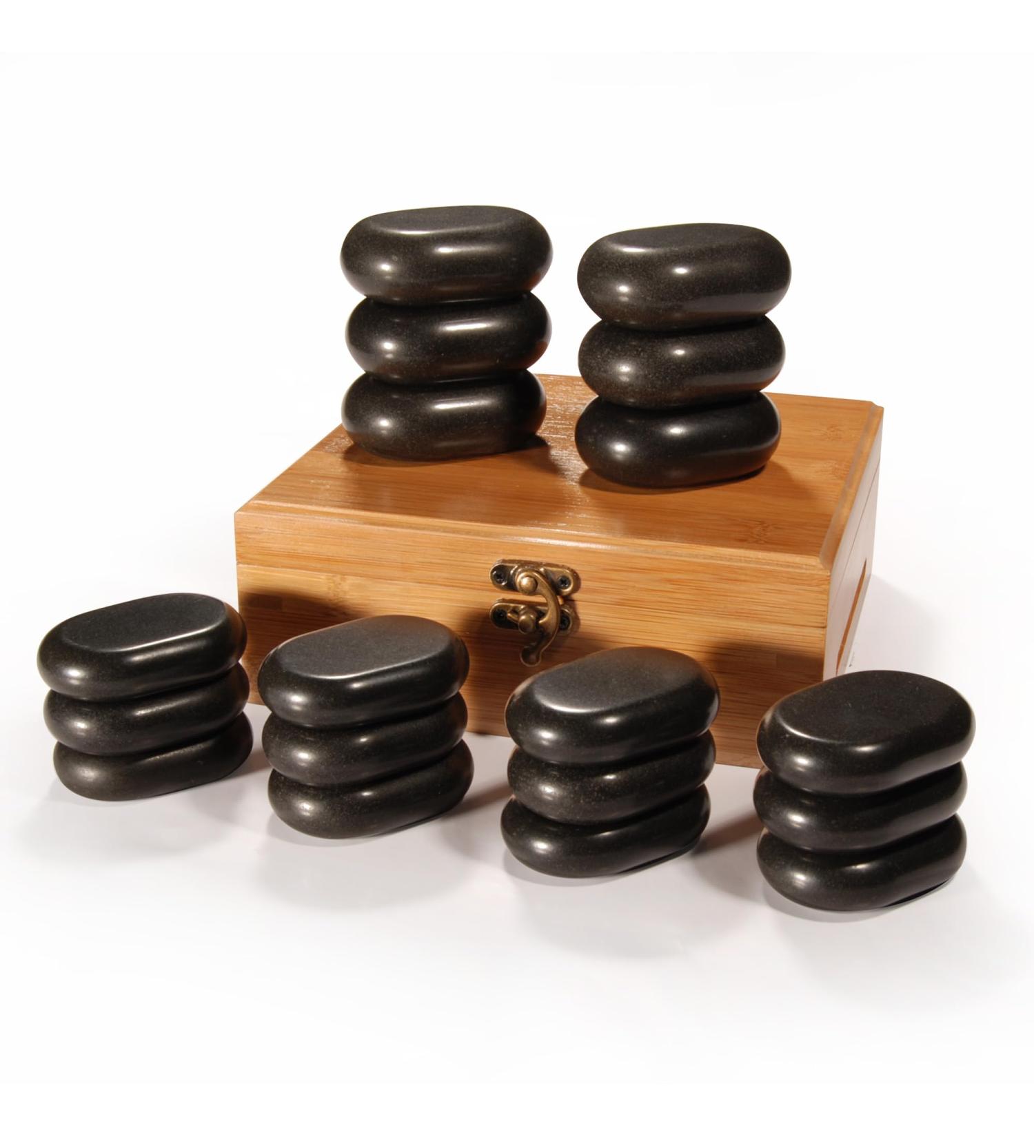 Master Massage Hot Stone Set - 18 Premium Massage Stones in Decorative Bamboo Box for Relaxation & Therapy - Buy Online on GoSupps.com