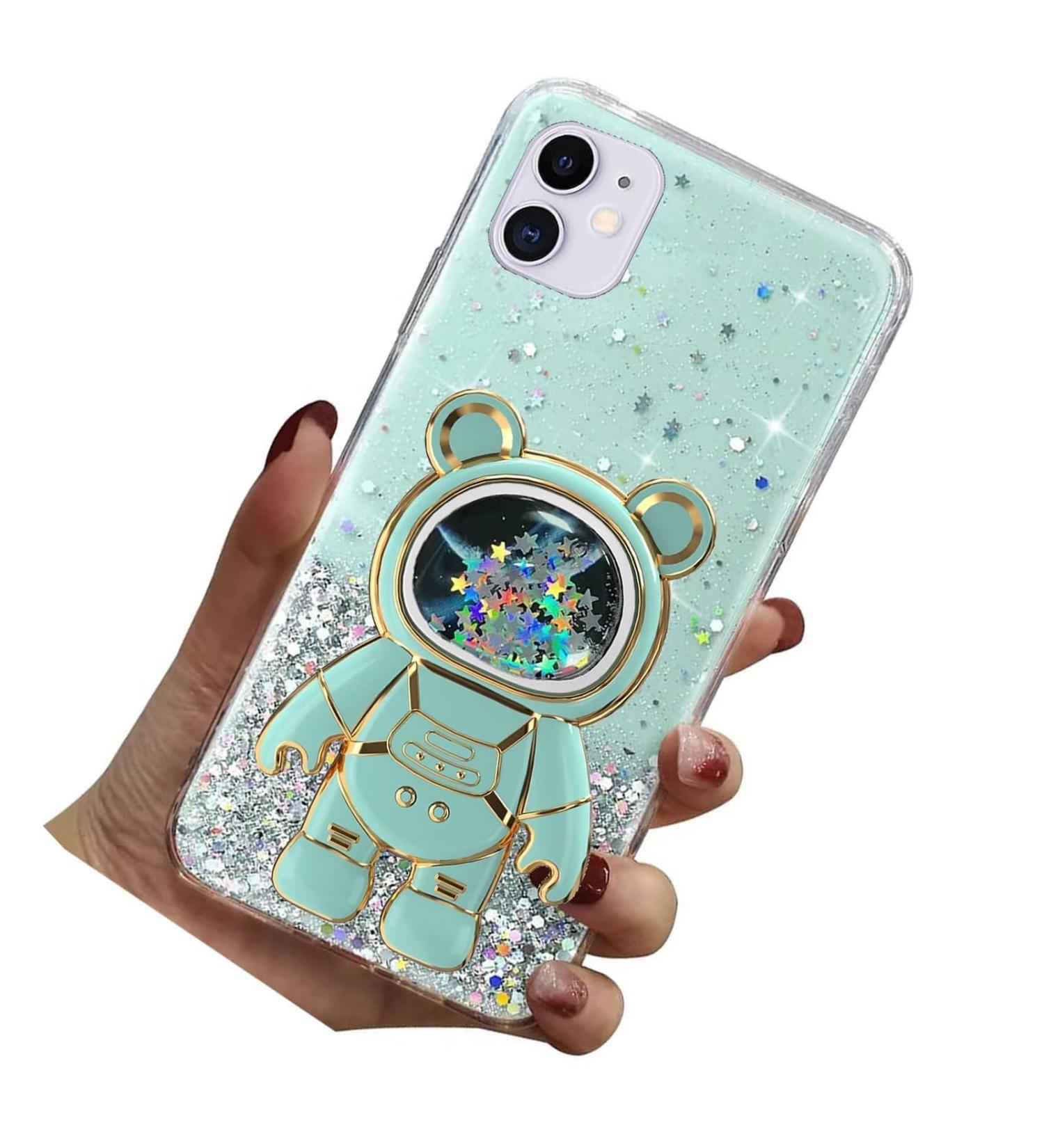 Rnrieyta Magon B r Astronaut Case for iPhone 11 Cute Thin Crystal Glitter Cover with Kickstand | Transparent Bling Bumper | Green iPhone 11 Accessory - Buy Online on GoSupps.com