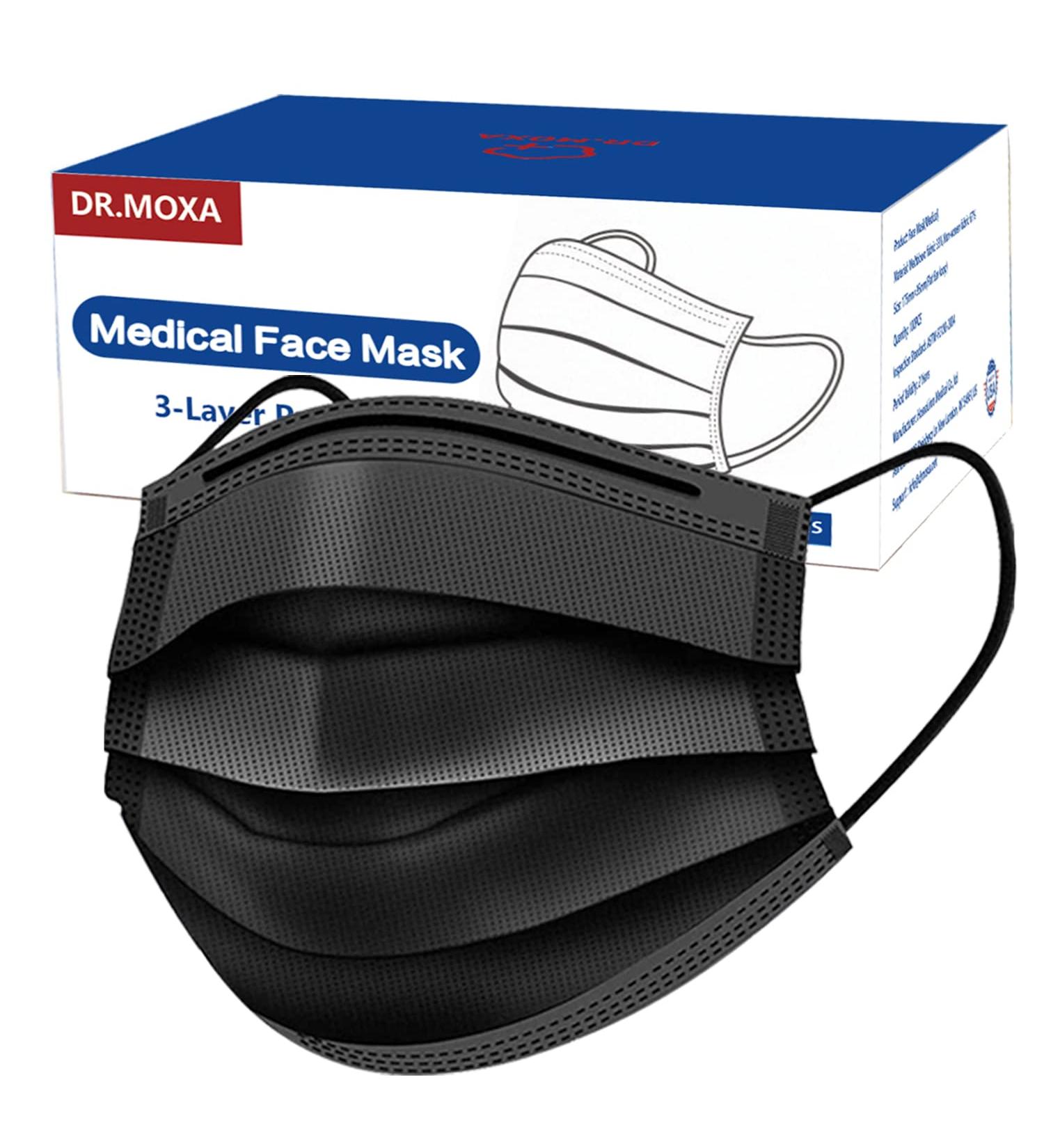 100Pcs Medical Grade Black Disposable Face Masks - 3 Ply - USA Made for Adults - Soft, Breathable & Comfortable - Buy Online on GoSupps.com