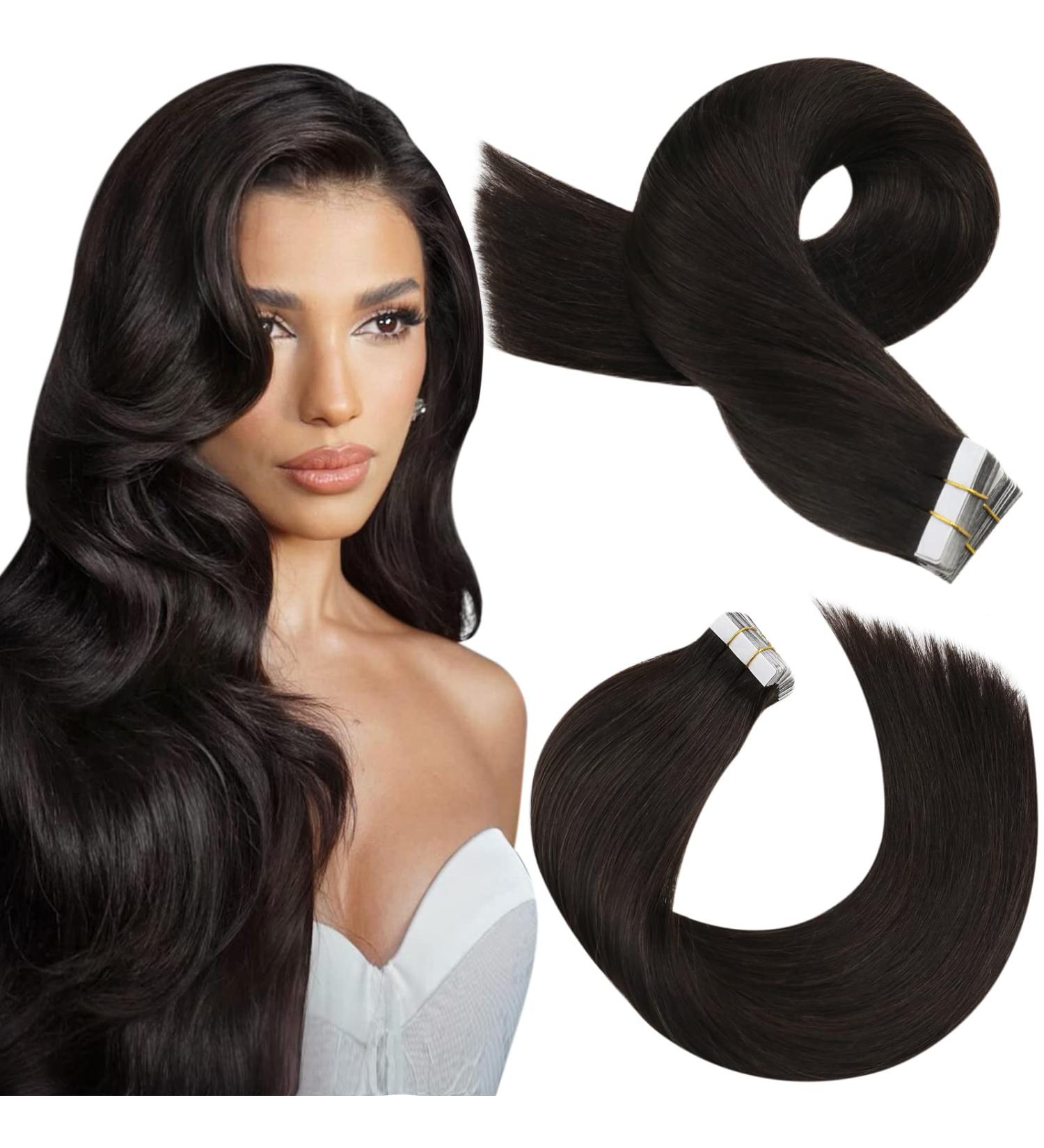 Moresoo 14 Inch Human Hair Tape in Extensions Darkest Brown #2 - 20 Pieces/40g | Invisible Real Hair Tape ins - Buy Online on GoSupps.com