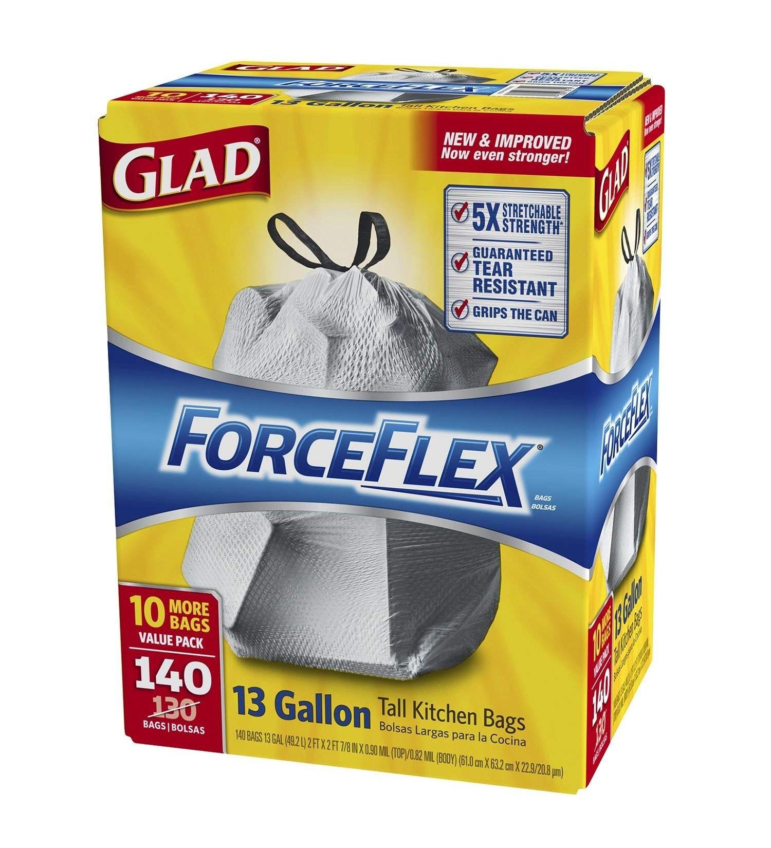 Glad ForceFlex Tall Kitchen Drawstring Trash Bags (13 gal. 140 ct.)