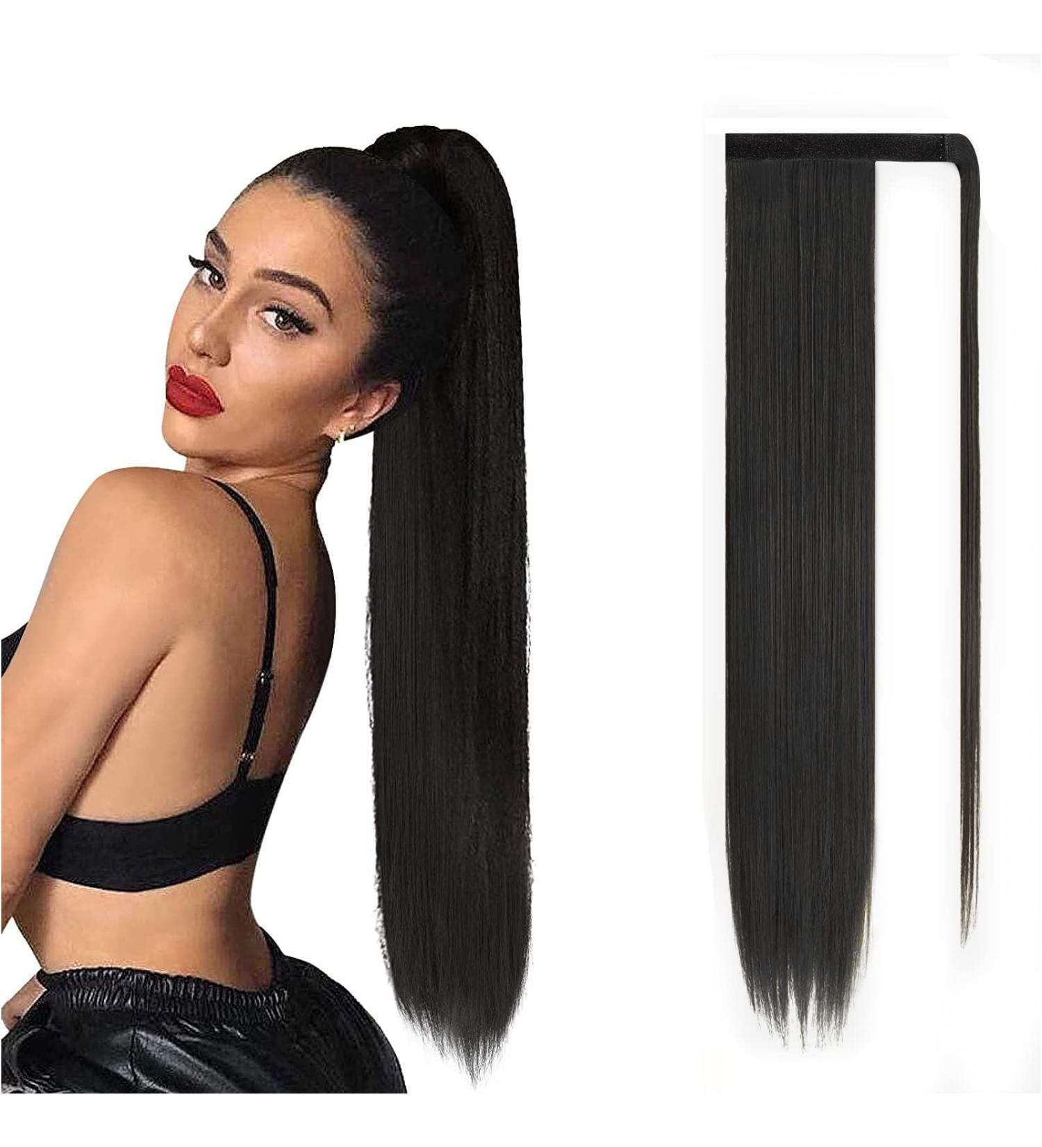 JJstar 70 cm Long Straight Ponytail Hairpiece - Synthetic Hair Extension Braid for Women & Girls - Jet Black - Buy Online on GoSupps.com