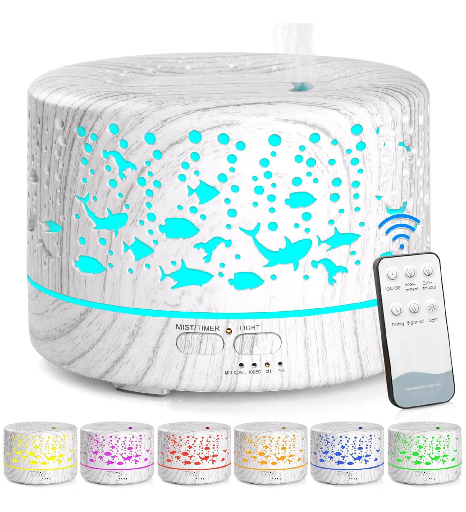 Hianjoo 700ml Aroma Diffuser - Ultrasonic Humidifier with Timer & LED Light | 7 Colors for Office Yoga Spa & Bedroom - White Wood Grain - Buy Online on GoSupps.com