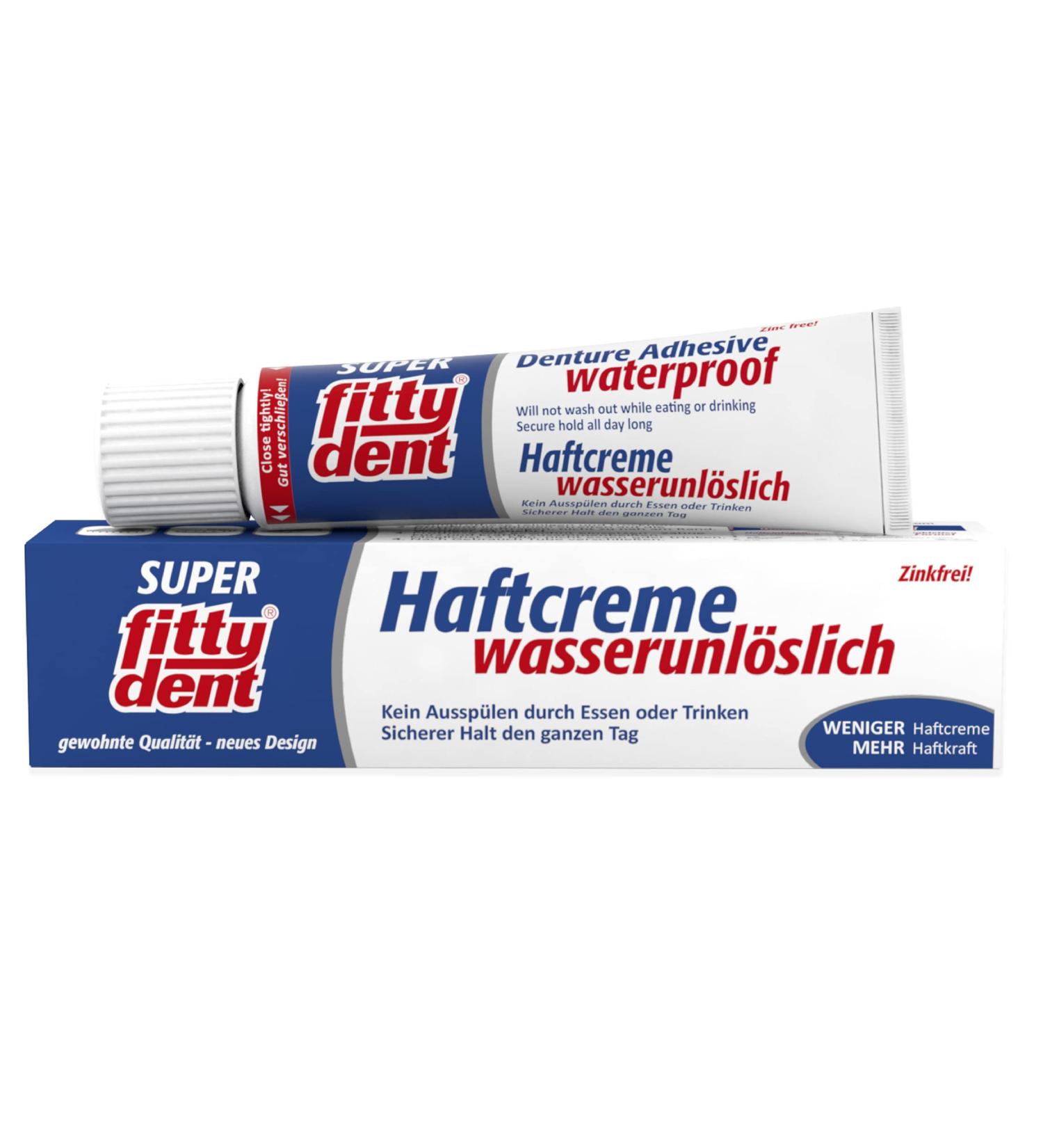 Fittydent Super Pregnation Cream 40g | Water-Insoluble Detention Cream for Upper & Lower Jaw Prostheses | Easy Application - Once Daily | Tasteless Adhesive Solution - Buy Online on GoSupps.com