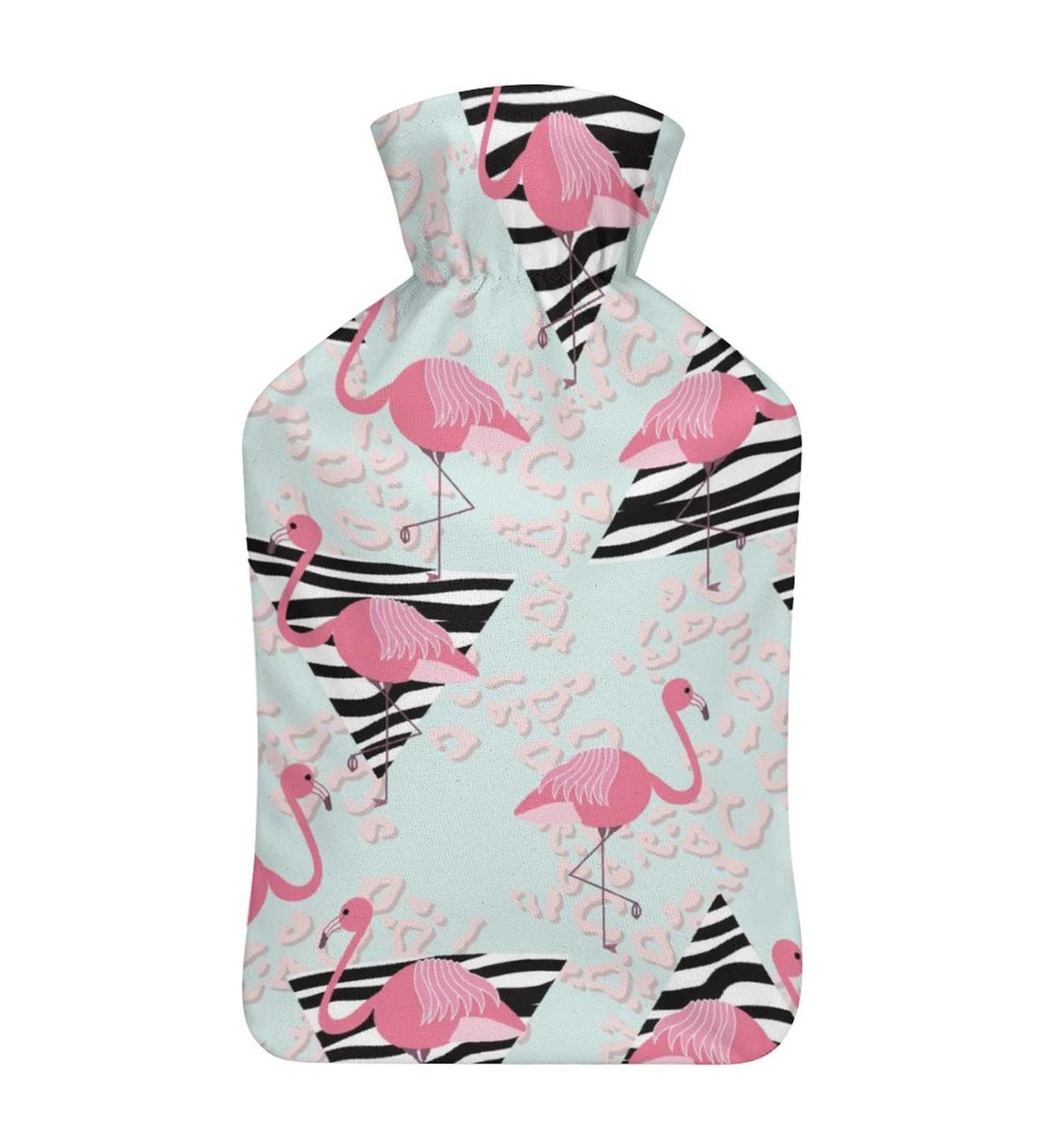 Hot Water Bottle with Lid - Flamingo Pattern Rubber Bag for Pain Relief Cramps Foot Warmer & Hot/Cold Therapy - Buy Online on GoSupps.com