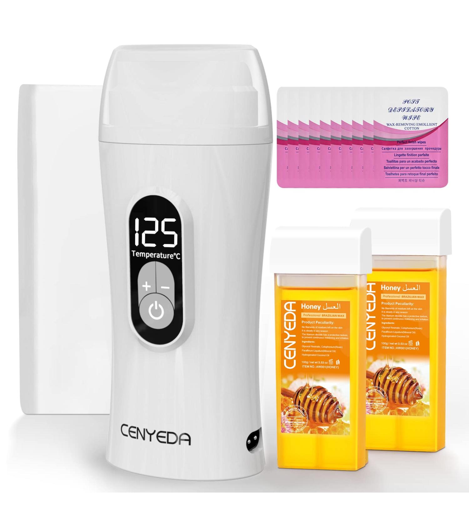 Honey Wax Roller Waxing Kit with Warmer & 2 Cartridges - Hair Removal Roll On Wax Heater Set for Sensitive Skin - Buy Online on GoSupps.com