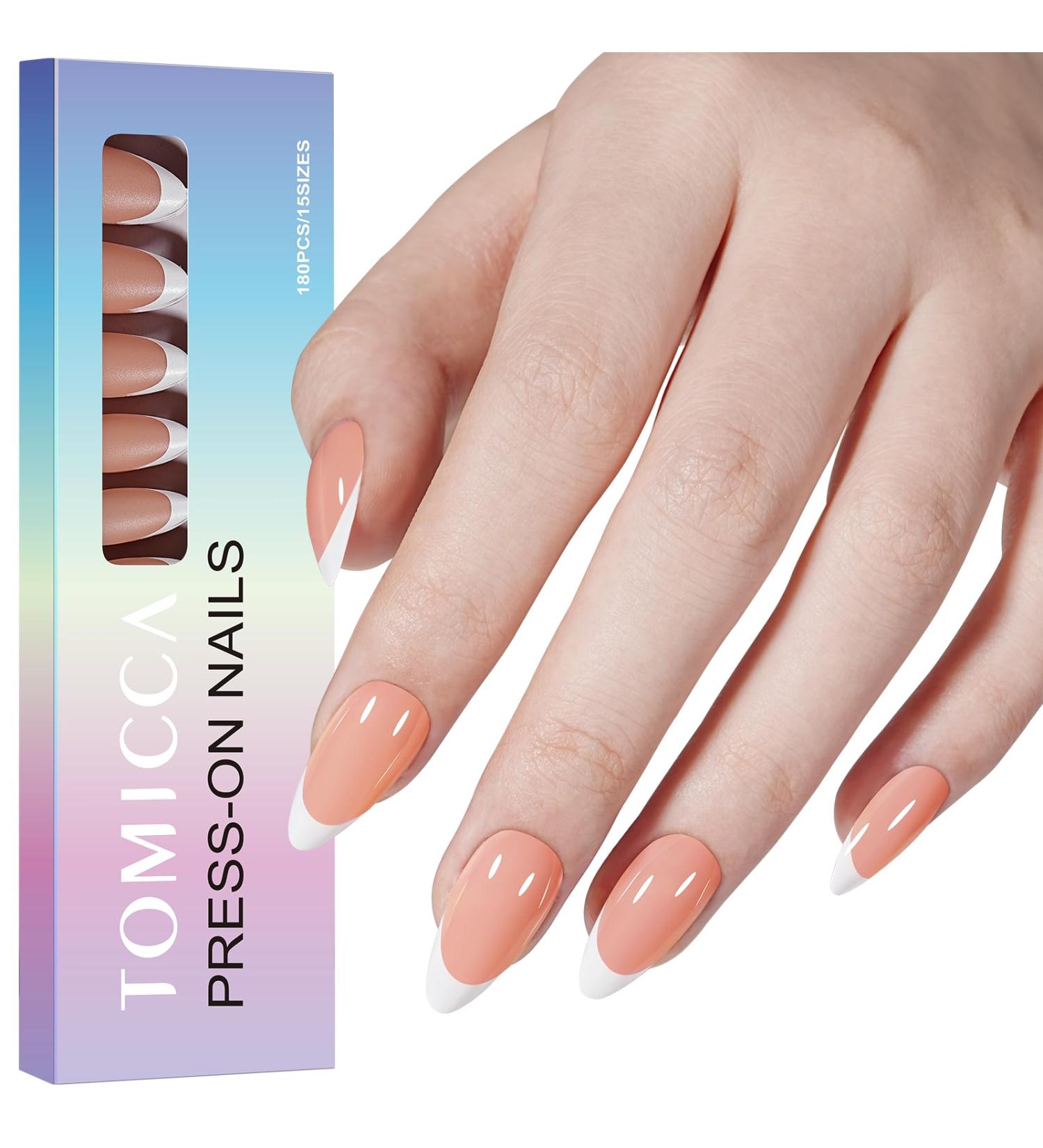 Tomicca French Press On Nails - 180 Almond Nail Tips Pre-Colored Full Cover & Base Coat 15 Sizes Nude Almond Nail Art & Extensions - Buy Online on GoSupps.com